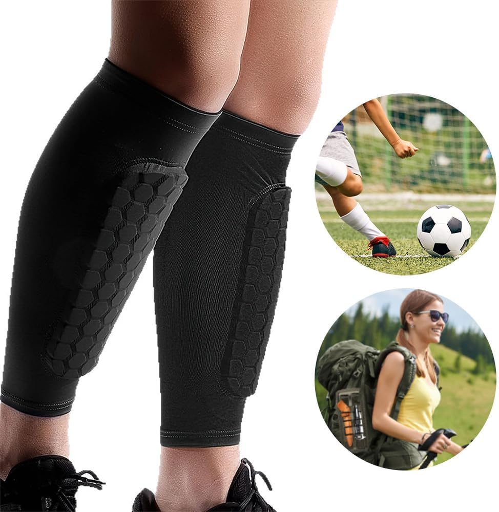 Soccer Shin Guards Pads for Kids Youth Adult,Calf Compression Sleeve with Honeycomb Pads,Support for Football Baseball Taekwondo Boxing MTB Protective Gear image number 1