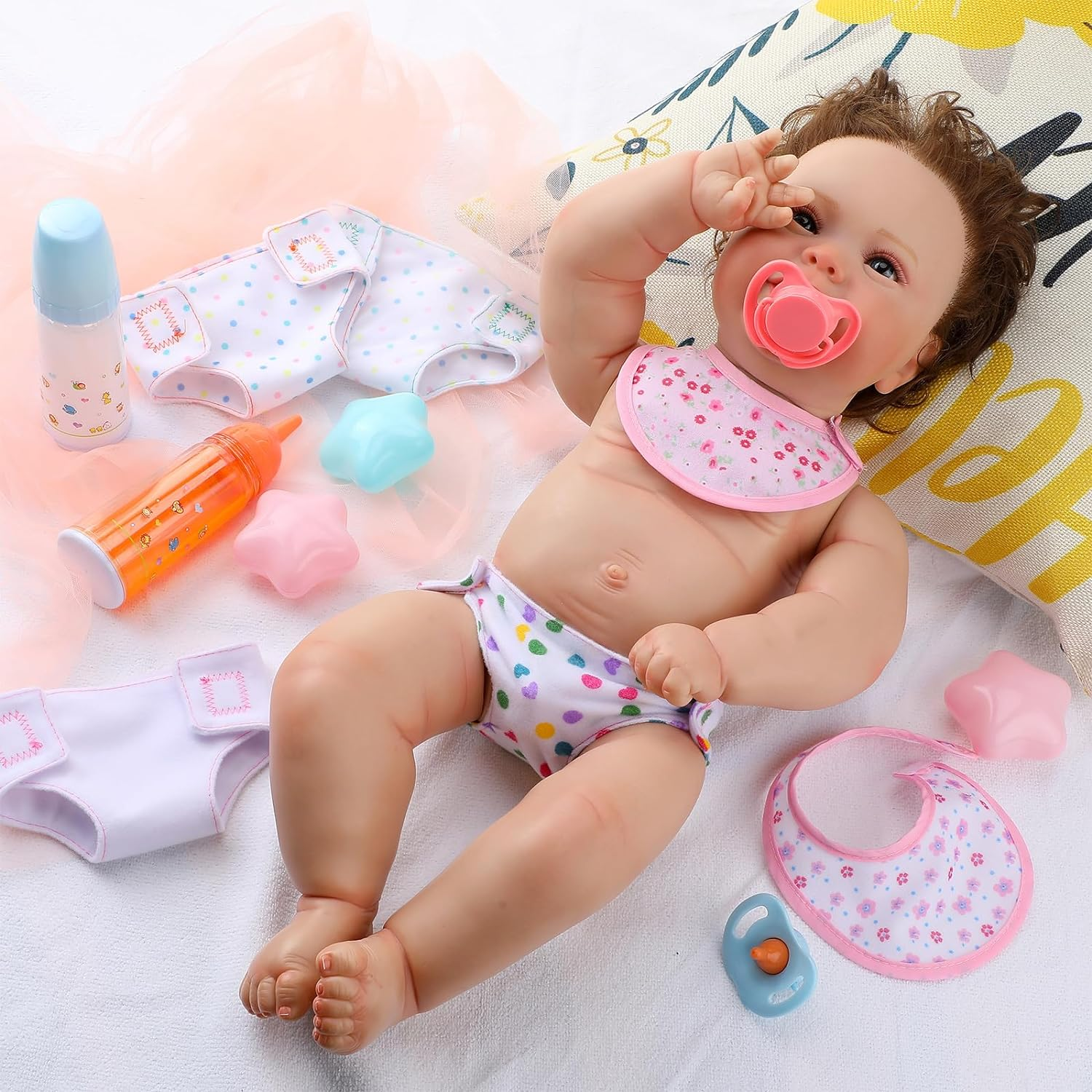 Shappy 10 Pcs Baby Doll Accessories Set Includes Baby Doll Diapers Bottles Pacifier Bibs Baby Caring and Feeding Accessories Set Stuff for Boys Girls Christmas Birthday Gift, as the Pictures Shown image number 5
