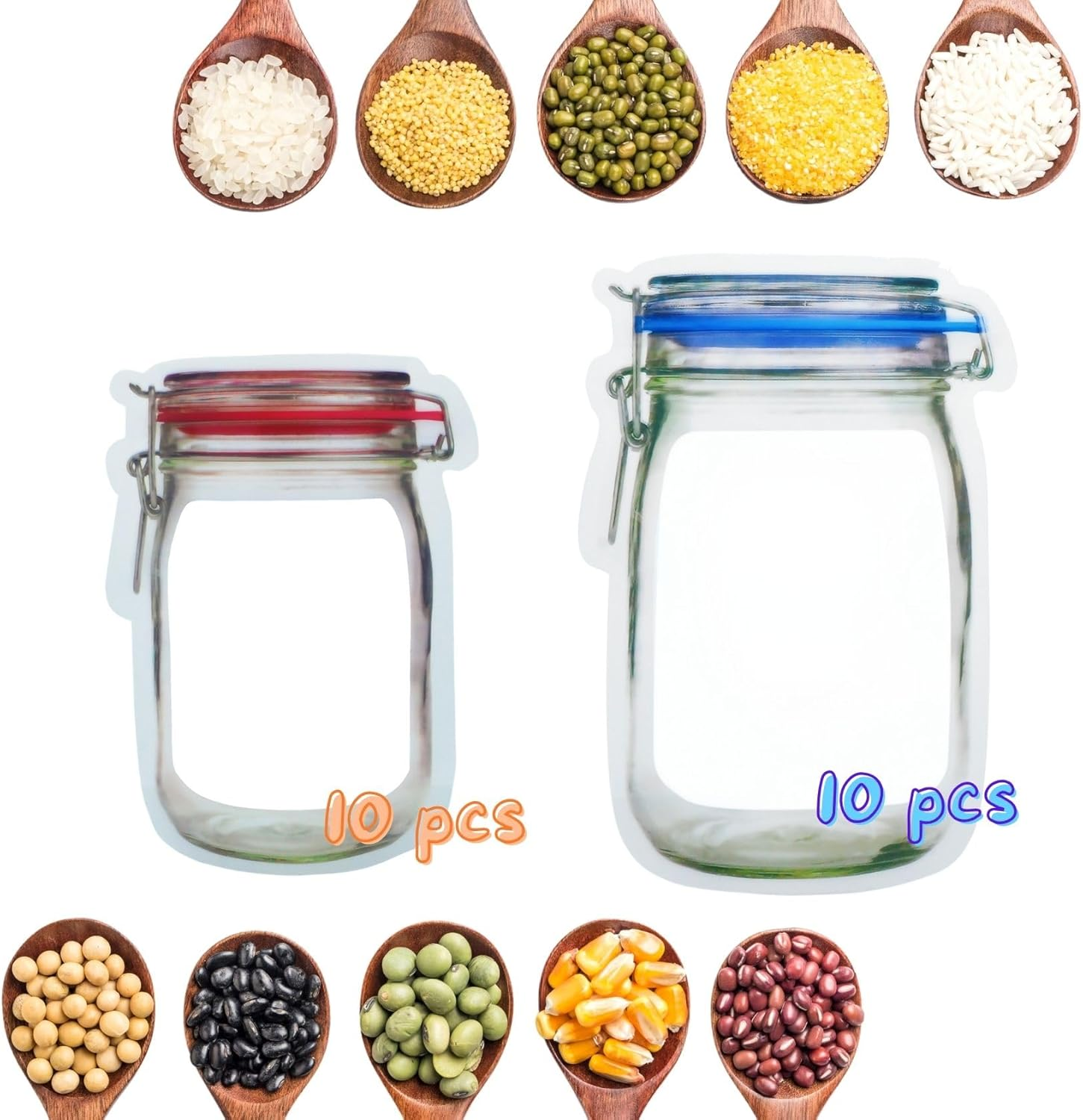 20Pcs Mason Jar Bags, Portable Food Saver Storage Bags, Reusable Snack Bags Food Saver Storage Bags, Zipper Sealed Bags Fresh Bags for Travel Camping and Home Office Kids image number 6