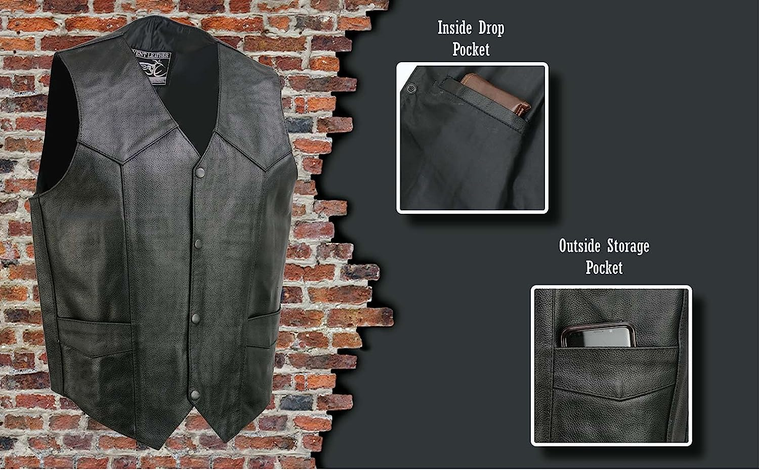 Event Biker Leather EL5310-XS-BLACK Men'S Promo Basic Leather Vest (Black, X-Small)