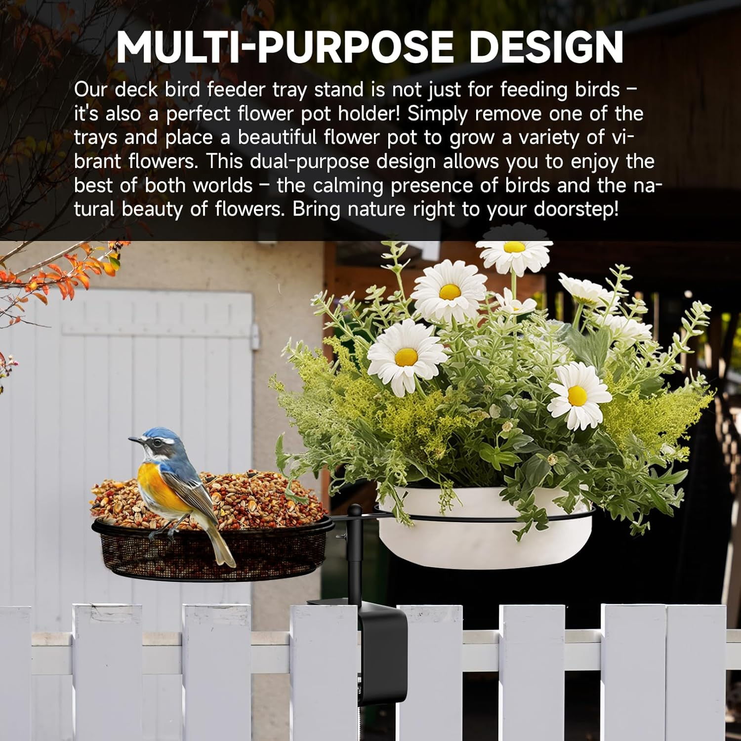 Bird Feeder Deck Mount with Detachable Bowl 2-In-1 Wild Bird Bath & Water Food Container Station for Garden, Yard, Balcony Outdoor Bird Feeding Stand for Wild Birds, Bird Watcher Gift (Type1) image number 1