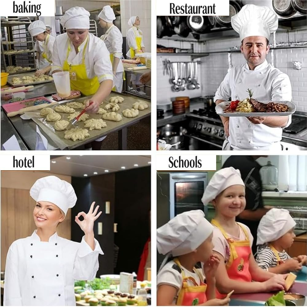 Goxfaca 2 Pcs Chef Hat, Adult Elastic Cooking Chef Cap, Adjustable DIY Bakery Hats, White Kitchen Catering Baker Caps, Bakers Hat for Cooking, Baking, Pizza Part image number 5