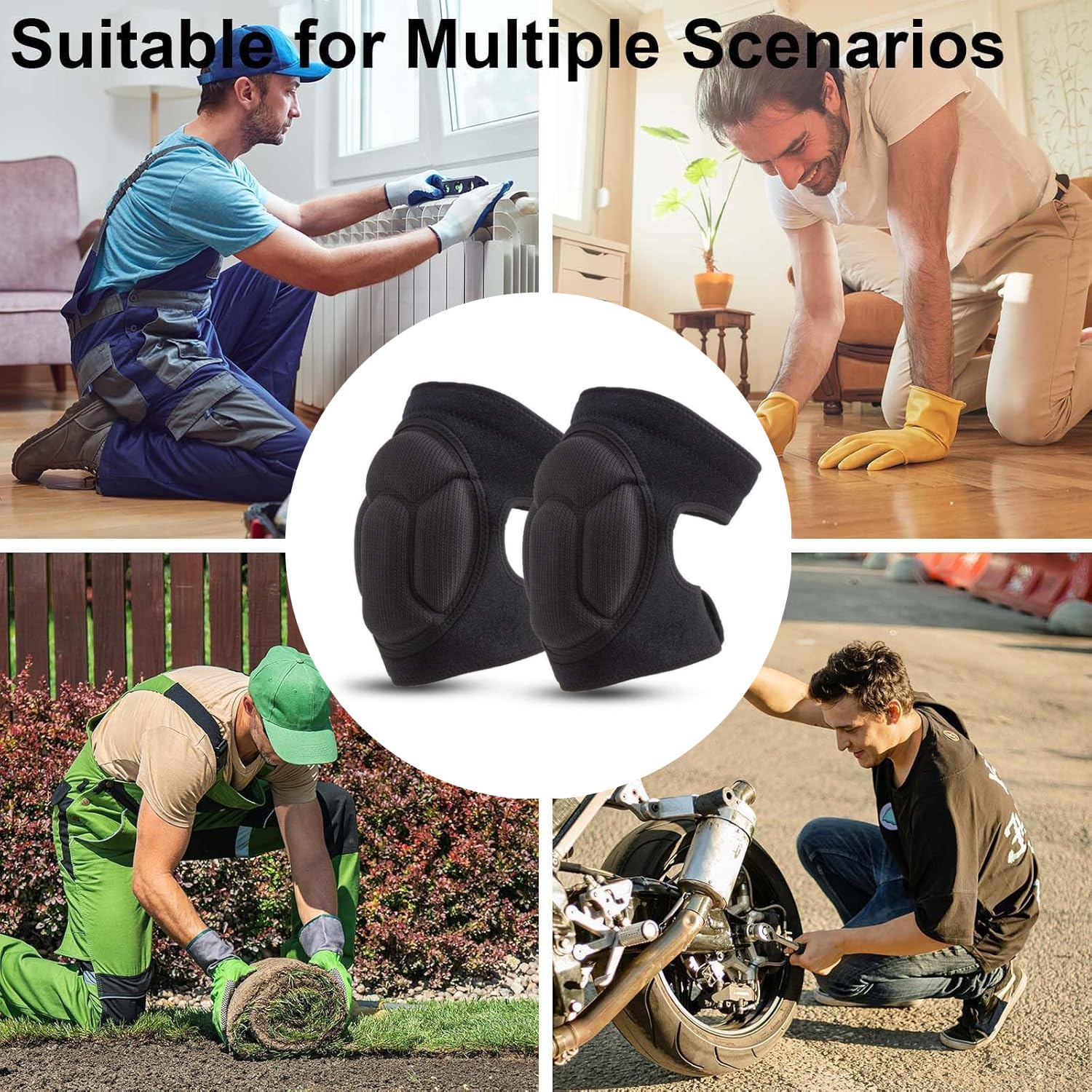 1 Pair Protective Knee Pads, Black,Adjustable Cushioning with Thick EVA Foam Padding image number 3