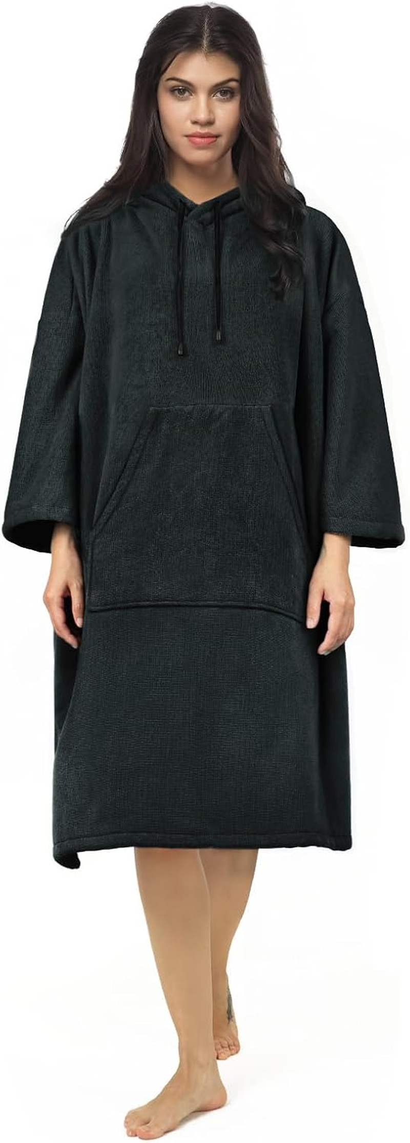 Vulken Thick Hooded Beach Towel Changing Robe, 3/4 Sleeve Surf Poncho for Men and Women, Easy Change, Microfiber Towelling for Beach Swimming, 39" X 33", Black image number 6