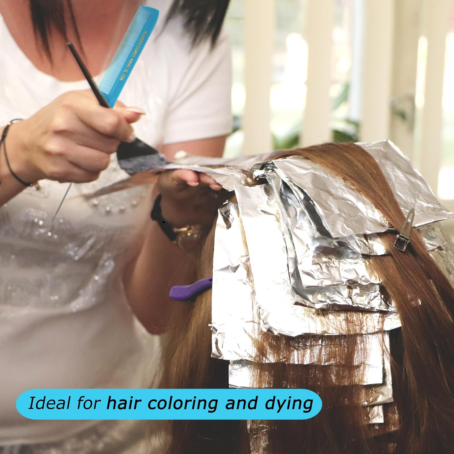 Allegro XL Pintail Rat Tail & Parting Combs - Metal Tail Foiling & Pin Combs (2 Pc. BLUE & AQUA) - Black,Blue image number 4