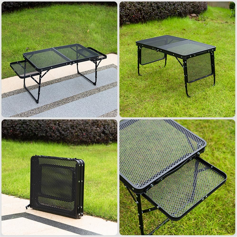 Family Camping Table with 2 Side Shelves, Folding Metal Grill Table, 2 Adjustable Heights, Picnic Table/Outdoor Table with Wing Panels Side Shelf for Outside, Camping, Picnic, Beach and BBQ image number 3
