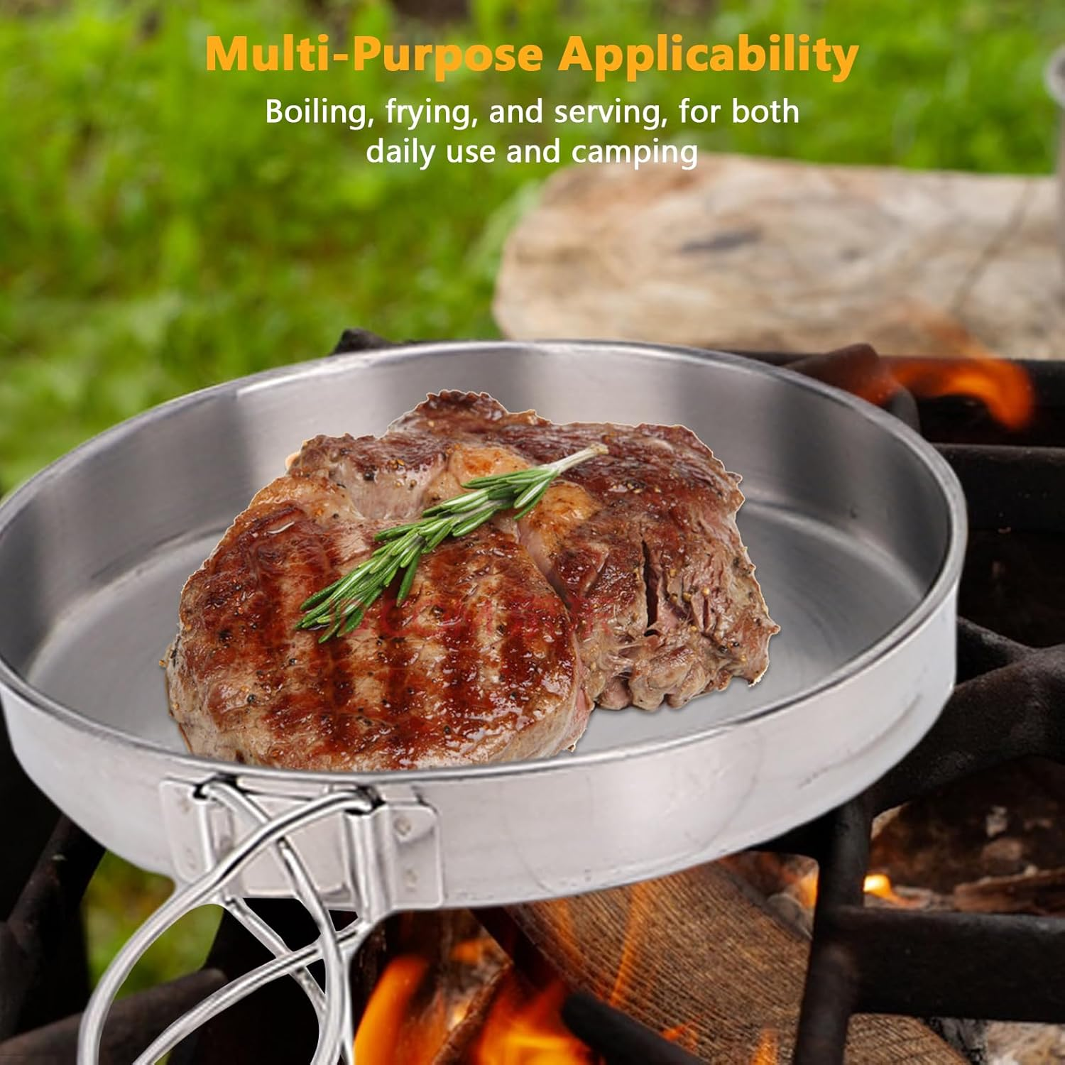 Aomiun Camping Cookware Set 4 PCS Stainless Steel Pots Pans Plate Cup with Leak-Proof Lid for Outdoor Camping Hiking Picnic for 2-3 People image number 5