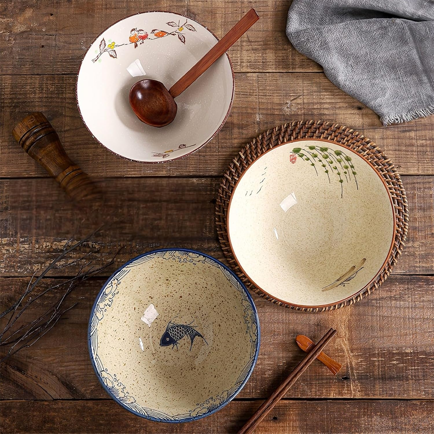 Ramen Ceramic Bowl Set, 2 X 1200 Ml Japanese Tableware with Chopsticks and Spoon, Premium Large Pasta Bowls, Soup Bowls, Salad Bowls for Pho Ramen image number 1