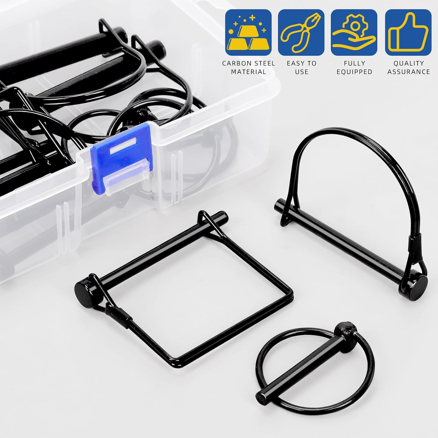 Glarks 9Pcs 4.5/6/8/10/11Mm Lynch Pins and Square & Arch Shapes Wire Lock Pins Set, 3 Styles Hitch PTO Pins, Towing PTO Shaft Hitch Pins, Wire Lock Trailers Pins for Mechanics, Cars image number 4