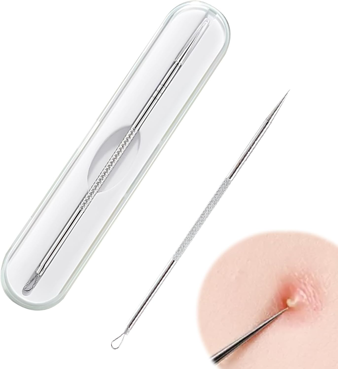 Lancet for Facial Milia Remover and Whitehead, 0.01Mm Ultra-Sharp Whitehead Remover for Face, Diamond-Shaped Anti-Slip Stripes, Plastic Box Packaging Pimple Extractor for Whelk Closed Fat Particle image number 5