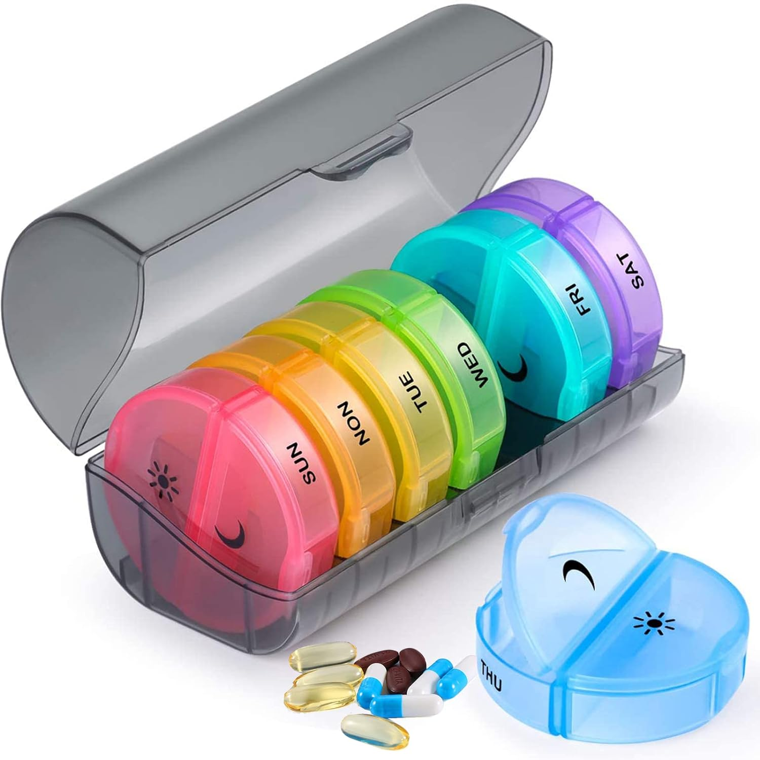 Pill Organizer 7 Day 2 Times a Day, Daily Pill Container Weekly BPA Free Pill Case for Pills, Vitamin, Fish Oils, Supplements, Medicine Holder