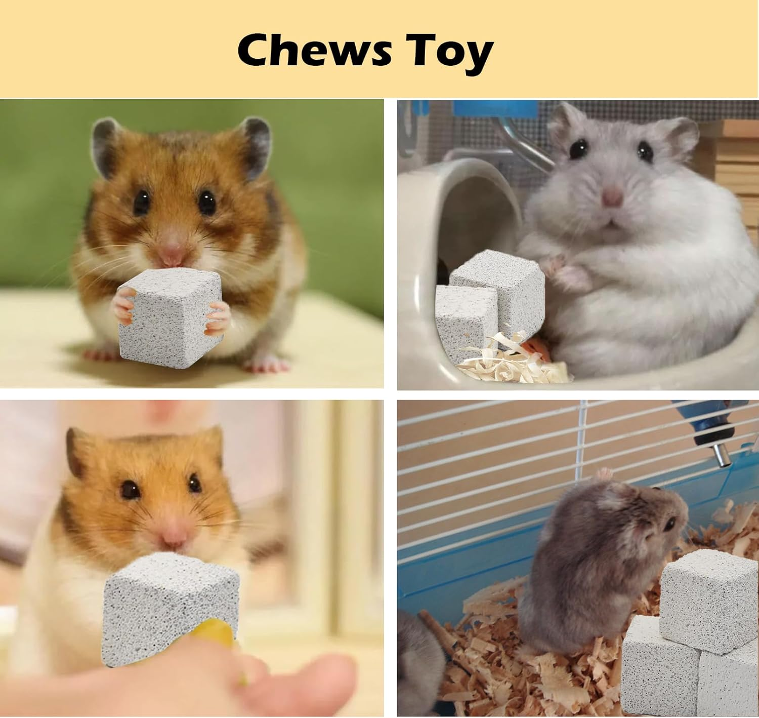 PINVNBY 20 Pcs Rbbits Lava Blocks,Chinchillas Lava Block Hamster Mineral Stone Small Animals Square Calcium Stones Teeth Pumice Grinding Chews Toy for Bunny Hamsters Chinchilla Guinea Pig Rodents image number 6