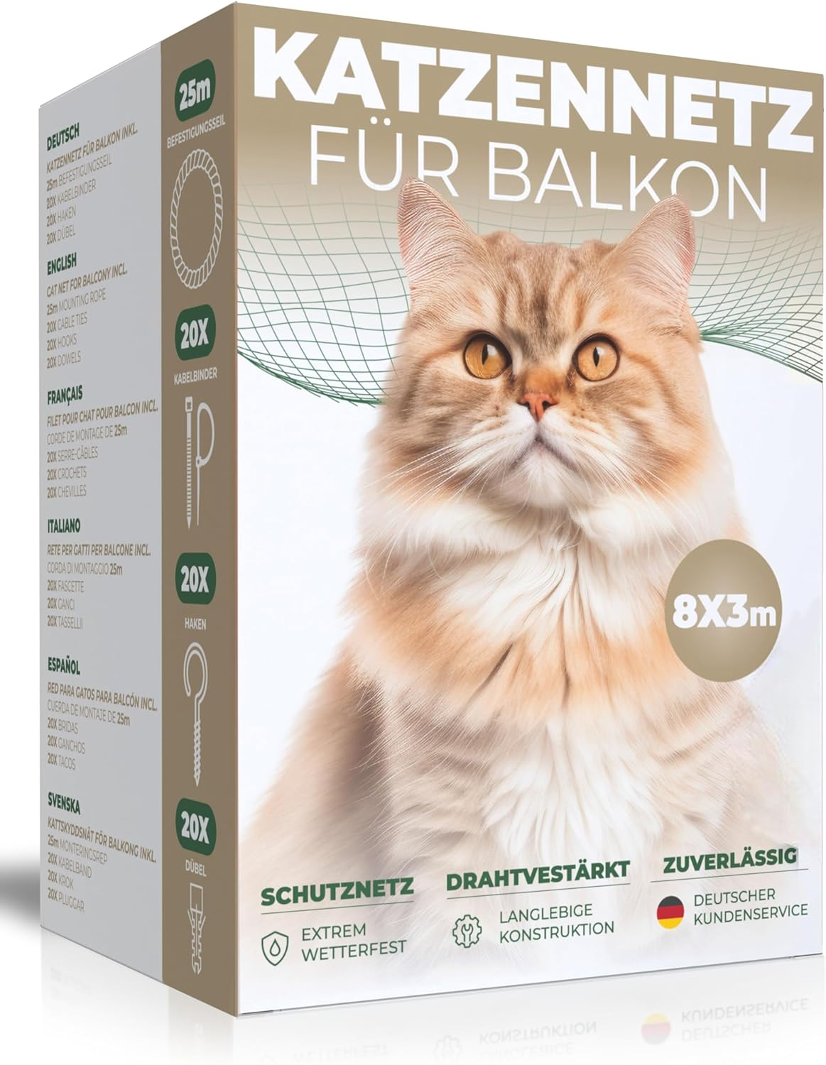 WOOWOOD Cat Net for Balcony [No Drilling Required] - Cat Net Wire Reinforced - Cat Protection Net Weatherproof & Uv-Resistant - Cat Grid Including 20 Cable Ties & Dowels - Cat Net Balcony and Window image number 1