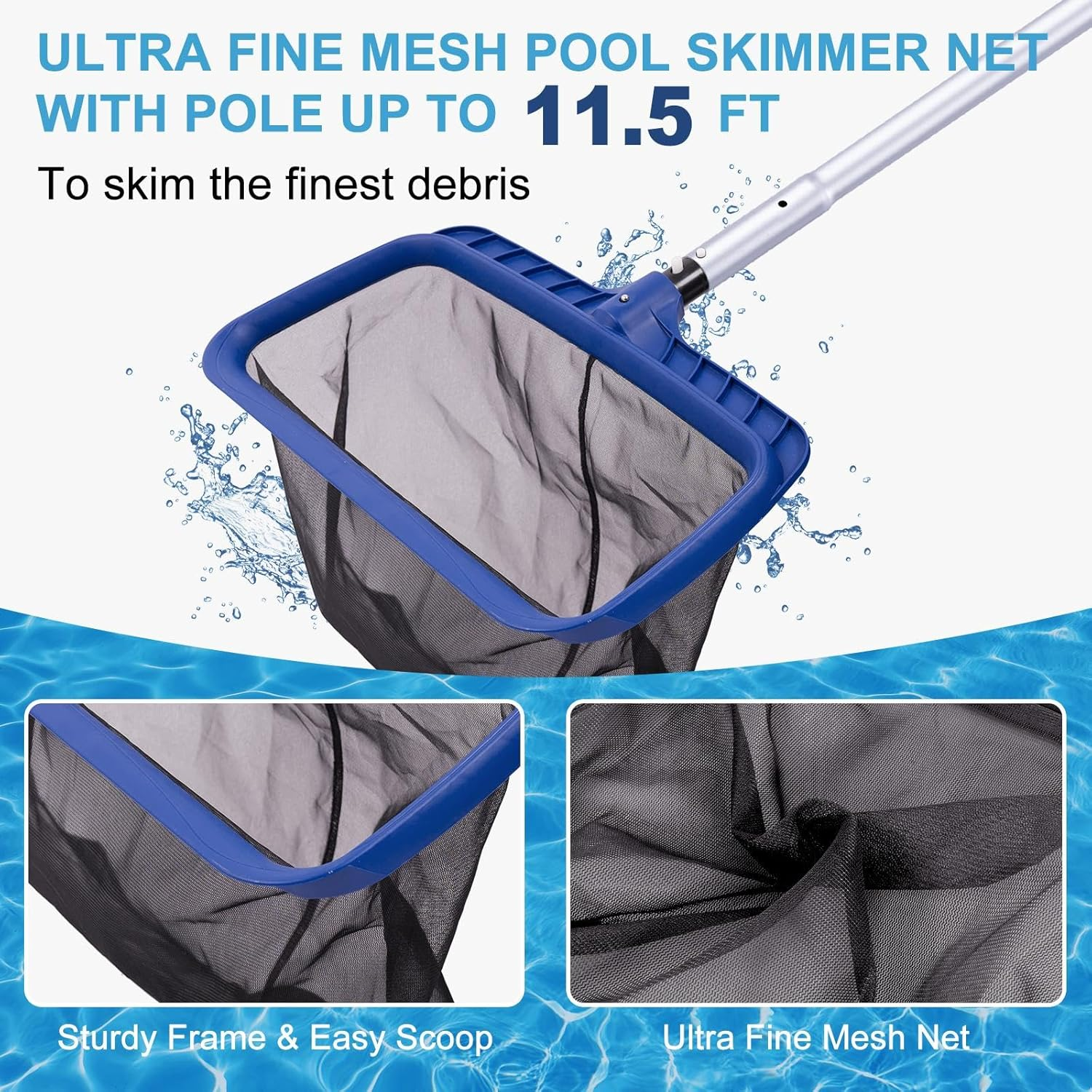 POOLAZA Pool Cleaning Kit, Including Pool Brush & Ultra Fine Mesh Pool Skimmer Net with Pole, Pool Net Skimmer & 17.5'' Pool Brush Head with 10.5Ft Aluminum Pool Pole, Pool Net and Brush with Pole image number 1