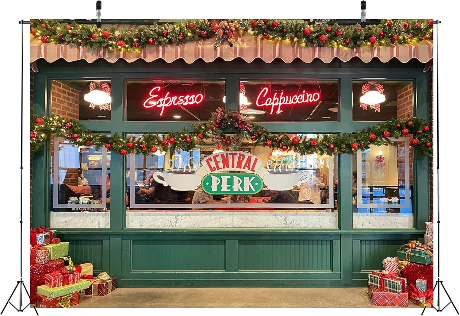 BELECO 5X3Ft Fabric Friends Photography Backdrop Central Perk Pub Cafe Background Christmas Holiday Decorations 80S 90S Friends Theme Birthday Party Supplies Portraits Photoshoot Photo Booth Props