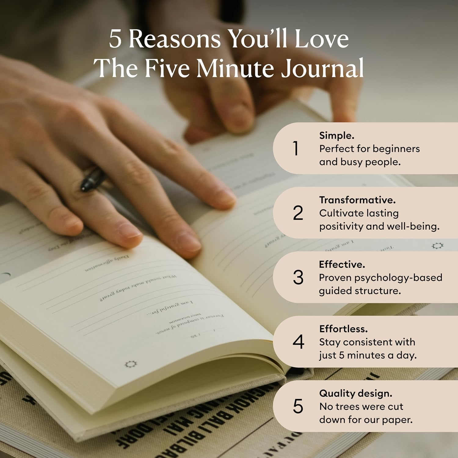 Spardar Gratitude Journal with Metal Pen, Five Minutes Journal a Day for More Happiness, Positivity, Mindfulness & Self Care, a Simple Effective Daily Mindfulness Journal, for Women & Men (White) image number 1