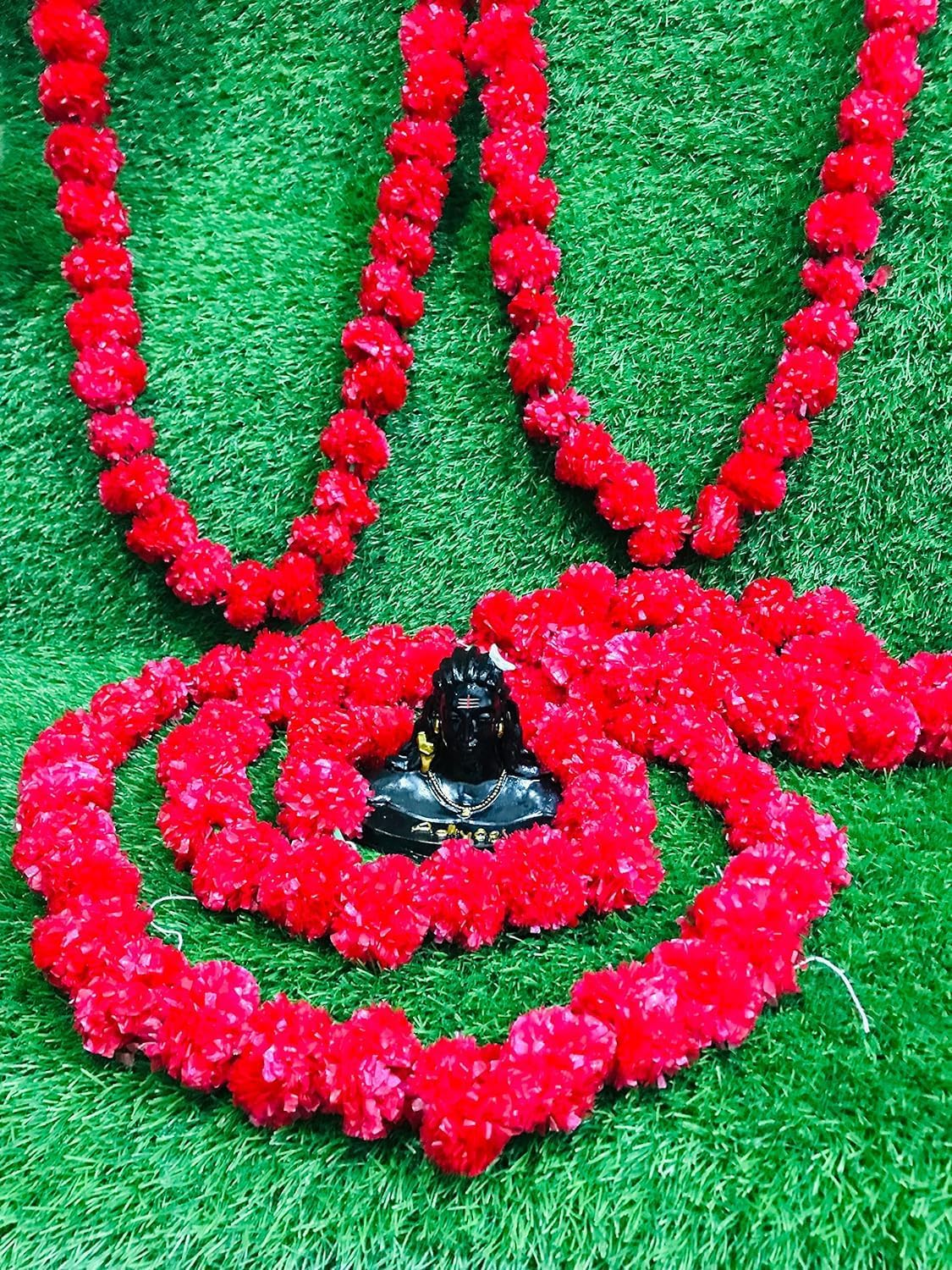 Artificial Flower Marigold Flower Garland 5 String Party Genda Phool Mala 5 Feet Long Each String for Home Decoration Diwali Red image number 1