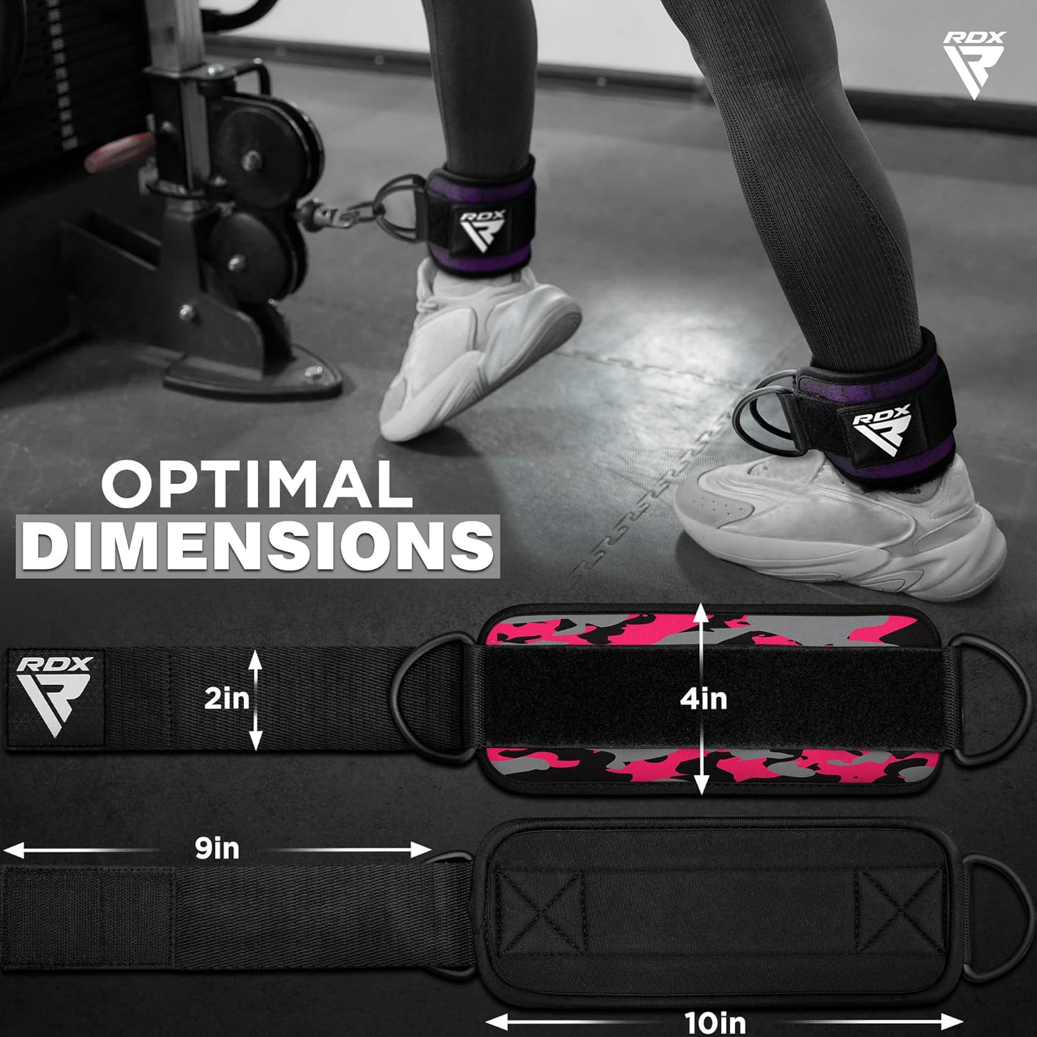 RDX Fu&szlig;schlaufen Kabelzug Gepolstert, 7MM Neoprenst&uuml;tze 10&rdquo;X4&rdquo;, Ankle Straps, Handgelenk Wickelt Mit 2 D-Ring F&uuml;r Cable Machine Fitness Training Fu&szlig;manschetten Gym Ges&auml;&szlig; Beintraining, Frauen M&auml;nner image number 6