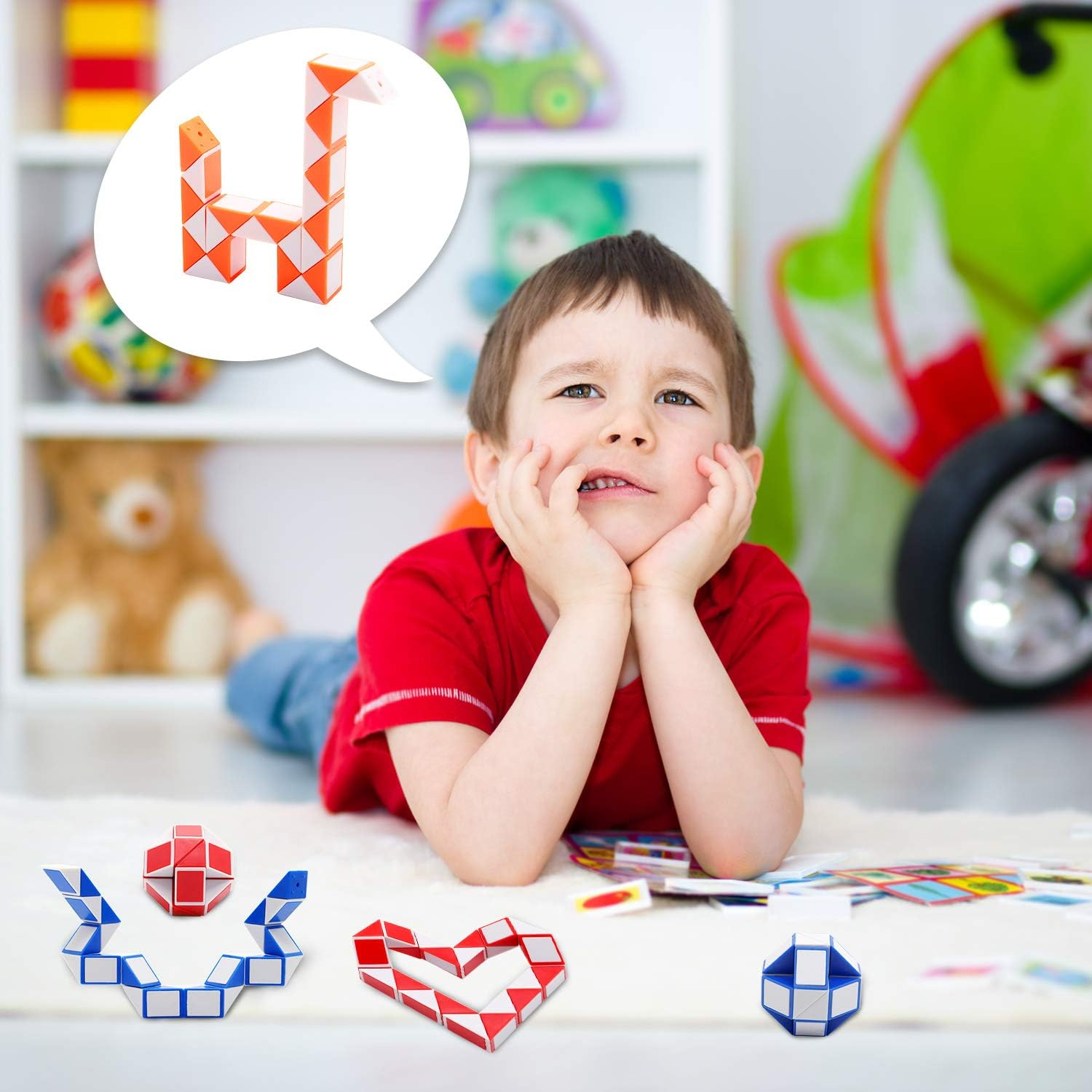 9 Pack 24 Blocks Magic Speed Cubes, Mini Snake Cube, Mini Plastic Puzzle Cube Toy for Kids Party Bag Fillers, Party Supplies, Random Color image number 2