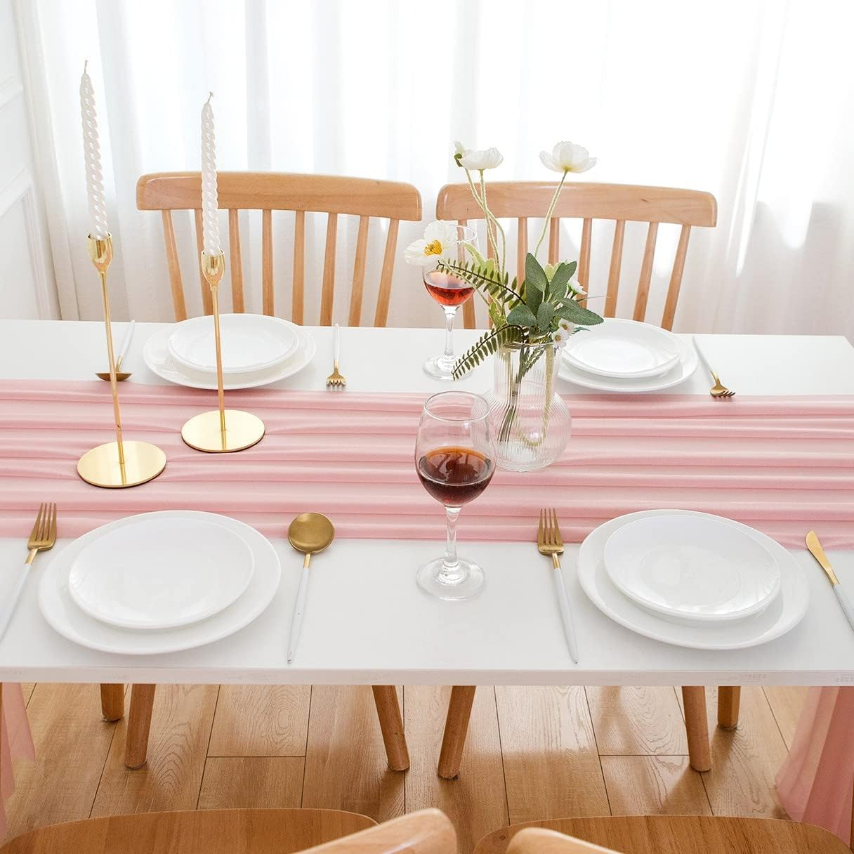 AOKSUNOVA Pink Table Runner Chiffon Wedding Table Runner for Table Decoration Party Baby Shower Decorations for Girl 3M X 70Cm image number 6