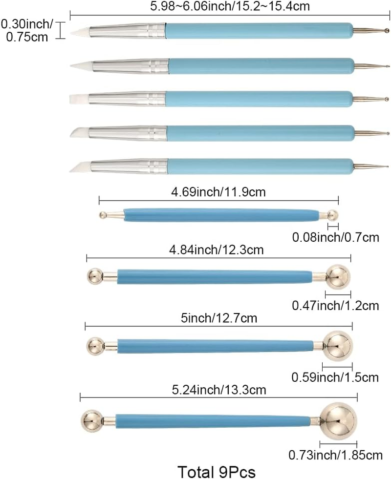 SOFPLATE 9 Pieces 2 Styles Clay Sculptor Tool Pottery Tools Plastic Mixed Size Dot Painting Double Sided Ball Modelling and Embossing Pen for Adults Carving Drawing Shapes Nail Art image number 1