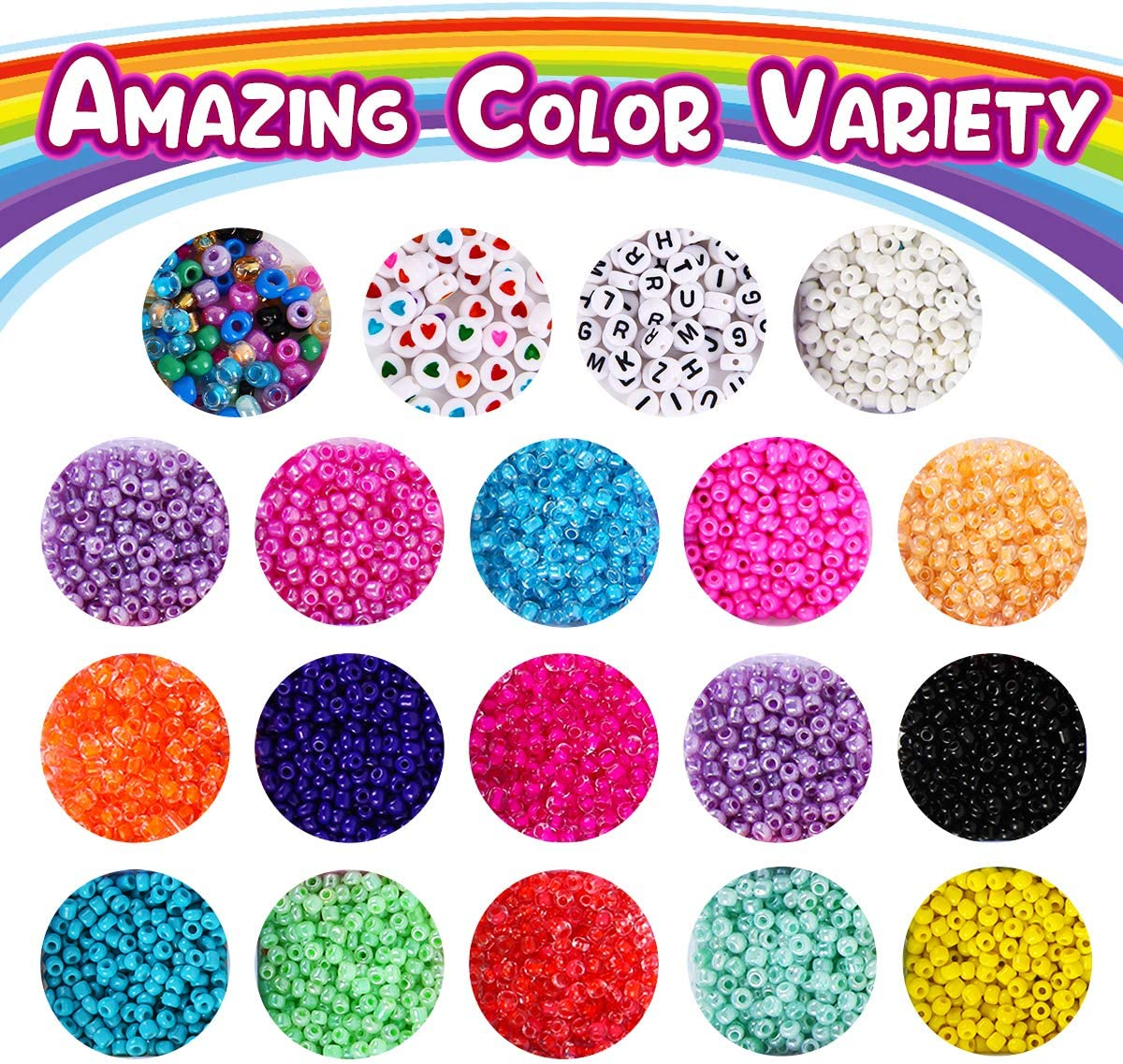 FUNZBO 10000Pcs, 20 Colors 3Mm Glass Seed Beads - Friendship Bracelet Kit, Beads for Bracelet Making Kit & Jewelry Making Kit, Gifts, Crafts for Teens, Kids, Girls, Boys image number 3
