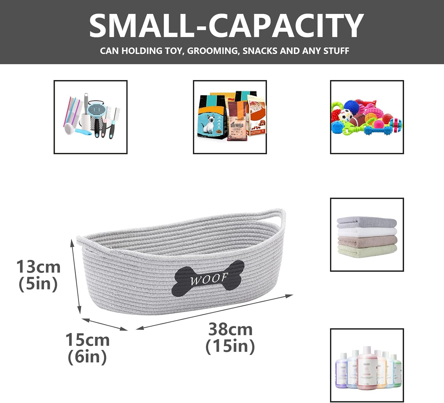 Cotton Rope Dog Toy Box with Handle, Pet Toy Basket(Grey), Puppies Bed, Toy Dog Storage - Perfect for Organizing Puppy Small Dogs Toys, Treats, Blankets, Leashes, Coats - Grey image number 5