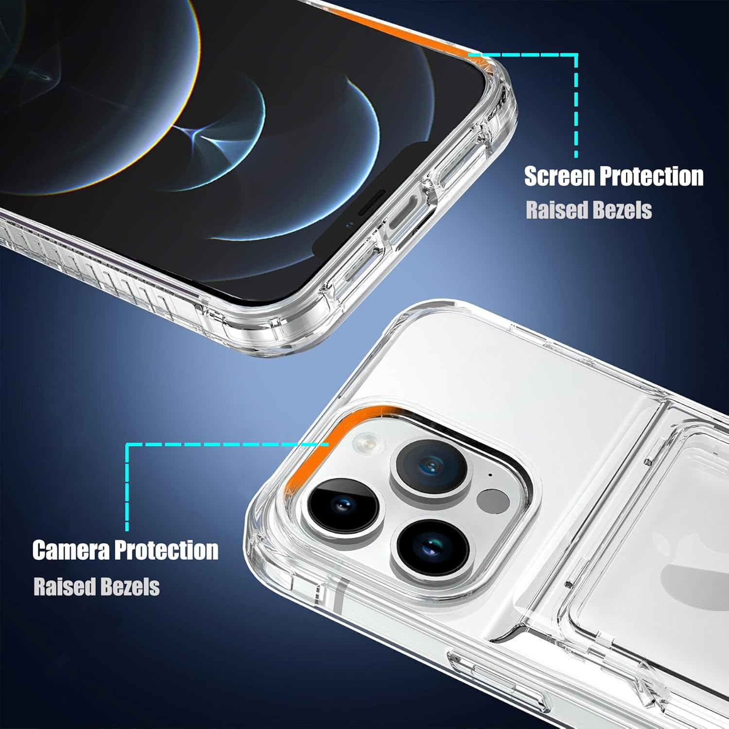 For Iphone 12 Pro Max Case with Card Holder (Store 4 Cards) Clear Wallet Case Anti-Yellow Anti-Scratch Heavy Duty Protective Shockproof Hidden Card Slot Phone Case for Iphone 12 Pro Max,Clear image number 5