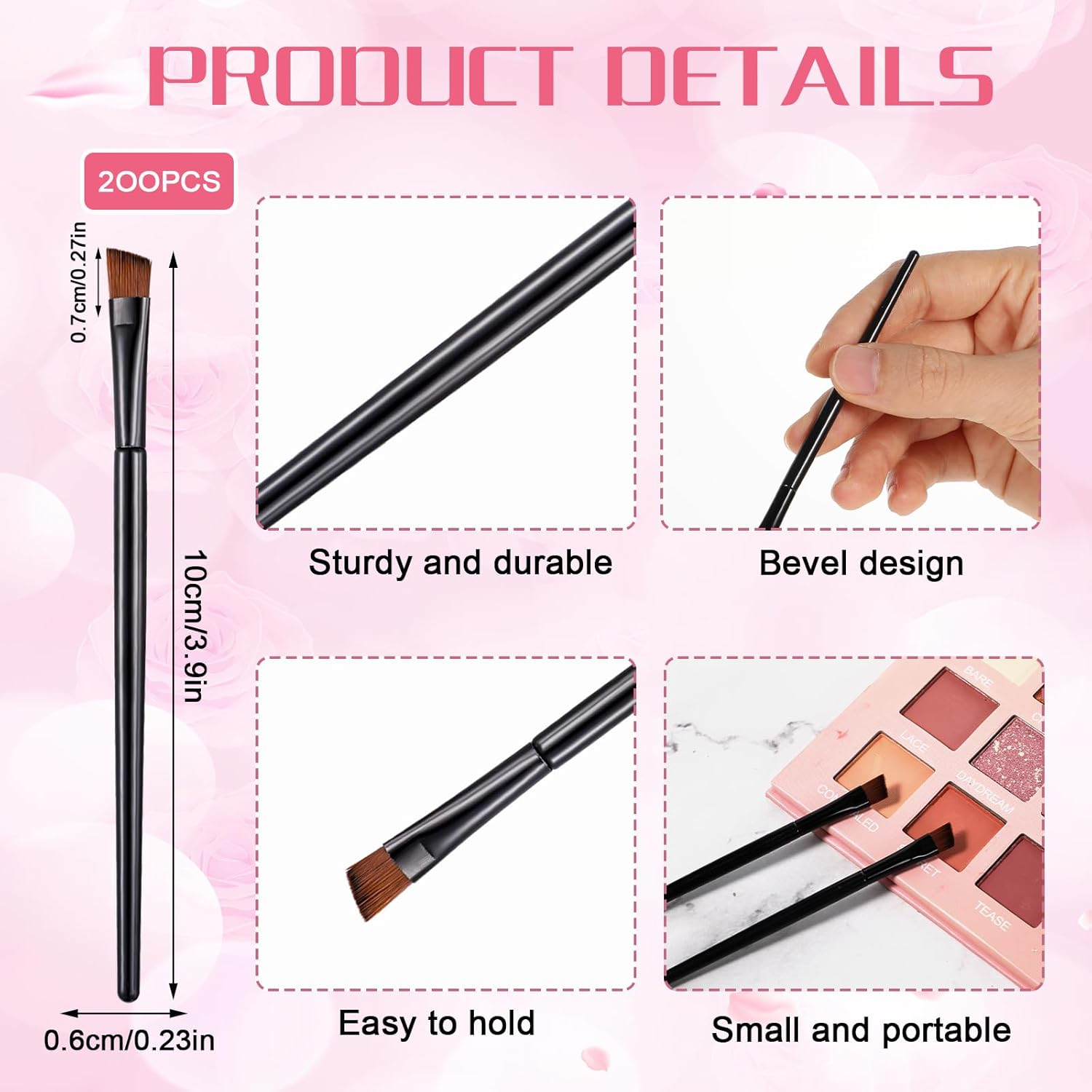 200 Pcs Angled Eyebrow Brush Bulk Disposable Brow Tint Brush Thin Brow Brushes for Eyebrows Tinting Eye Makeup Brushes for Concealer Eye Shadow Applicators Sticks Esthetician Supplies Black
