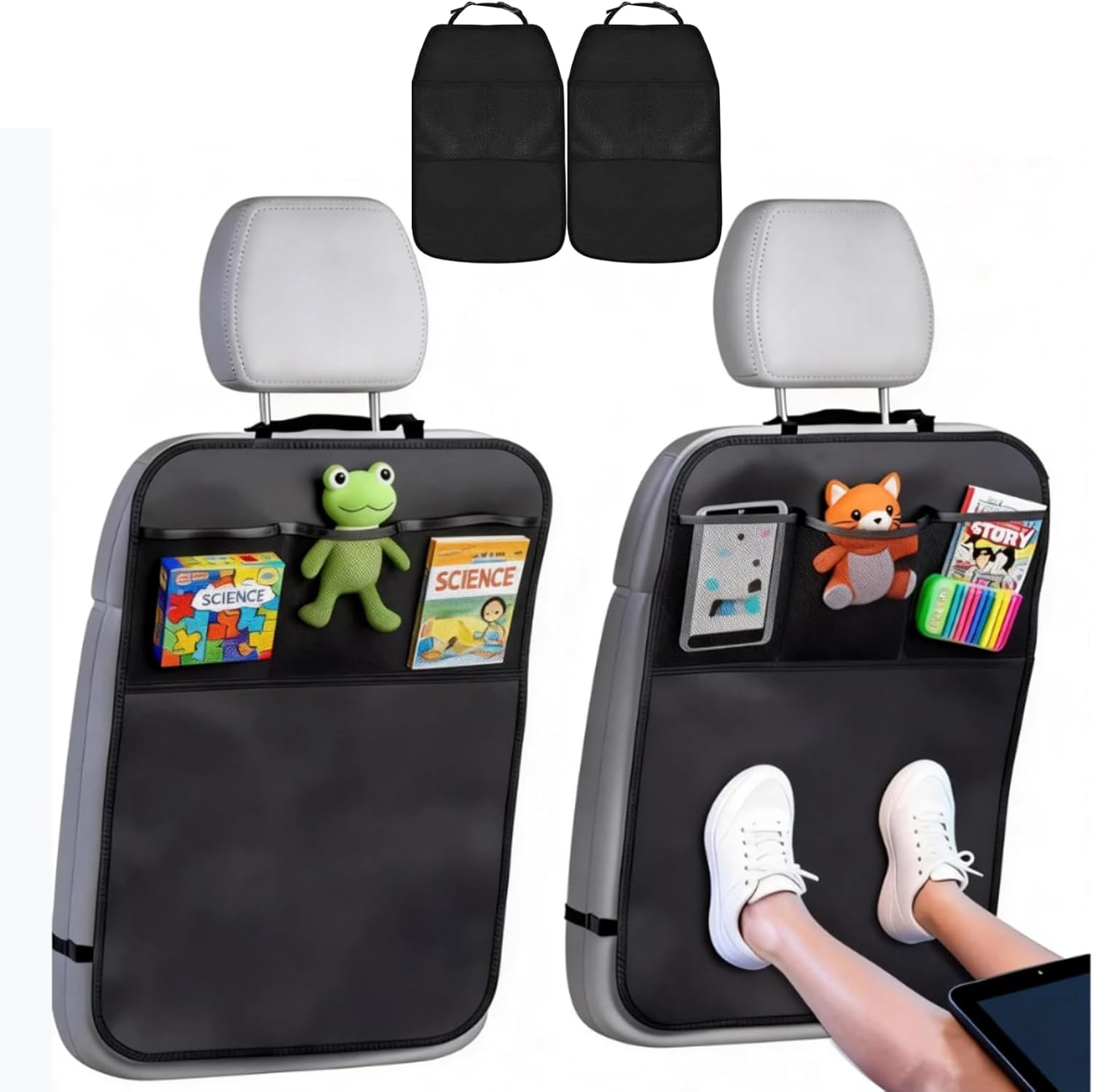 2 Pack X-Large Waterproof Kick Mats Backseat Protector with Organize Seat Covers for Car SUV Minivan Truck Seats - Universal Protectors for Vehicles to Protect from Dirt, Mud & Scratches image number 1
