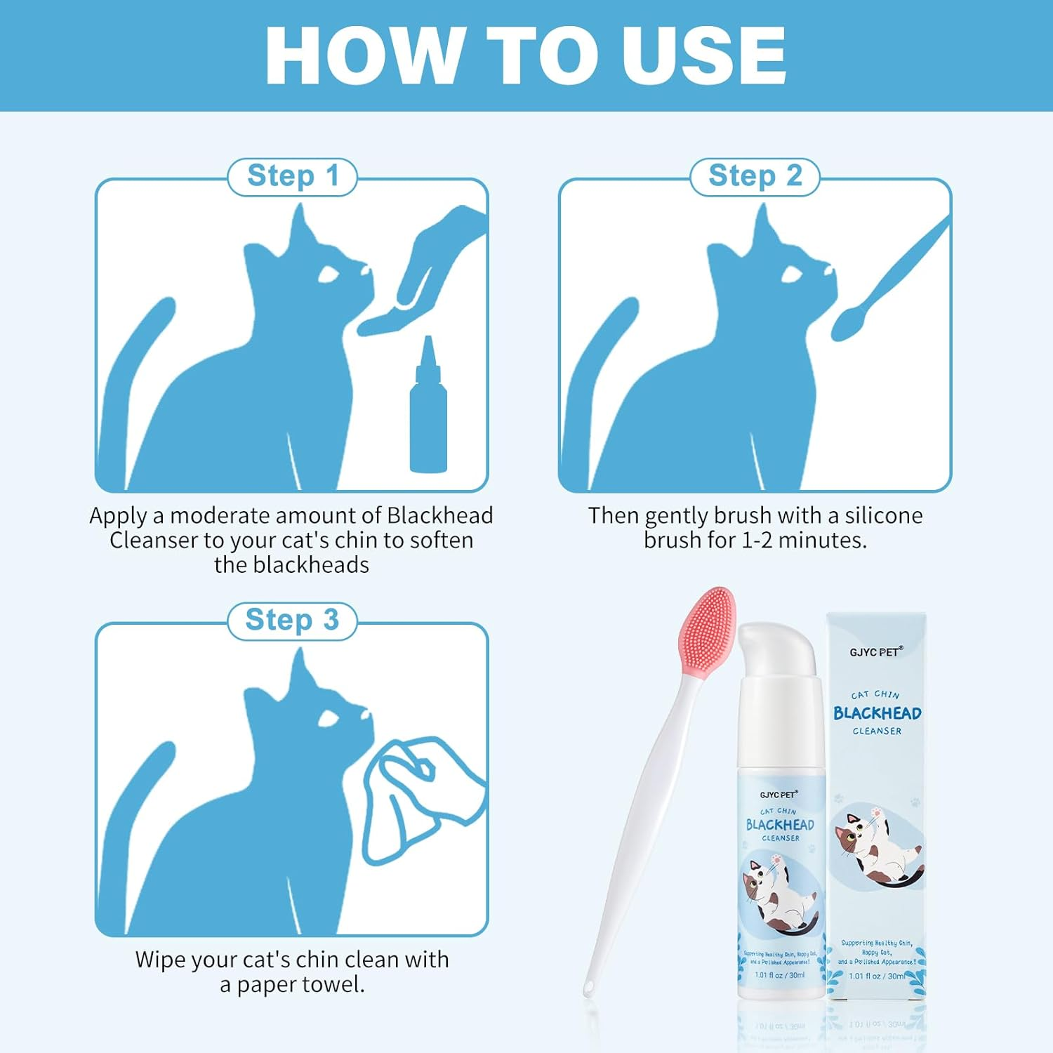 Cat Chin Acne Care Kit - Gently Removes Cat Chin Blackheads, Equipped with Cleansing Brush, Cruelty-Free, Nurtures Cat'S Chin Softness and Freshness, 1.01 Fl. Oz image number 3