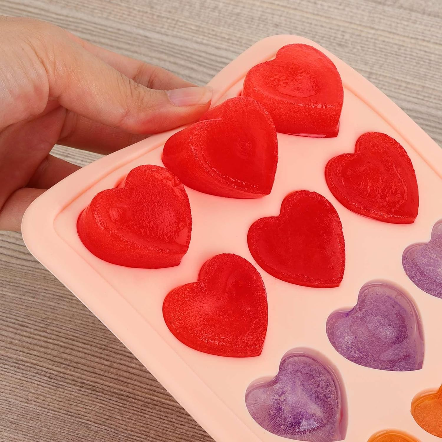 Heart Shaped Ice Cube Trays with Lid, Silicone Heart Mold, Easy Release Ice Trays, 21-Cavity Heart Molds for Ice Cubes, Gelatine, Chocolate, Baking and Candy - Pink image number 6