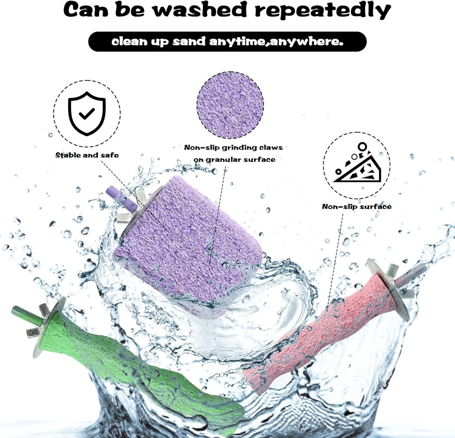 3 Pcs Bird Perches,Colorful Rough Birdcage Parrot Scrub Stand Bar Paw Scrub Perch Platform Grinding Stick Stand Bird Cage Accessories for Birds Parrot Budgies Parakeet Cockatiels Conure Lovebird image number 2