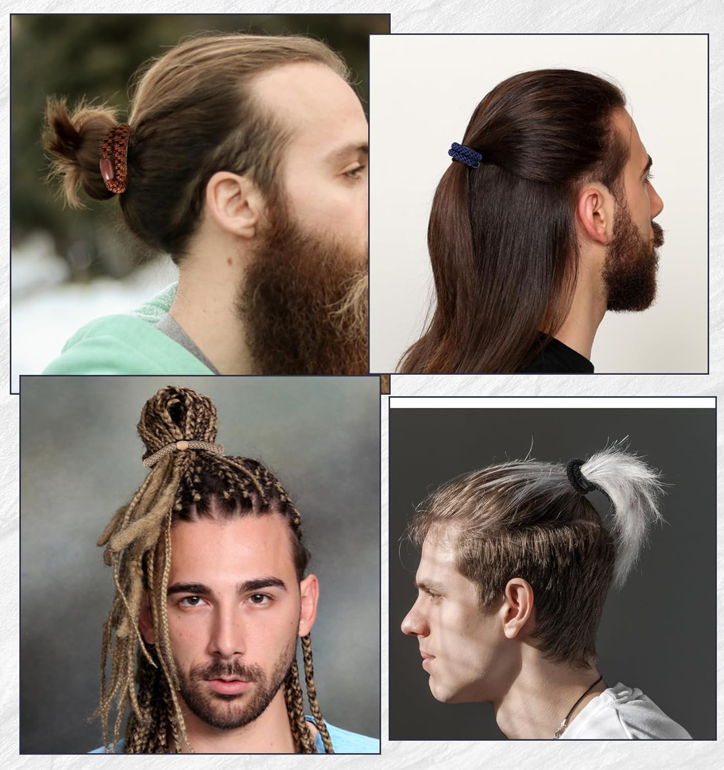 Yamobi 10 Pieces Mens Braided Hair Bobbles for Men Bun Curly Scrunchies Thick Hair Elastic Hair Bobbles for Men No Wrinkles Hair Bools image number 5