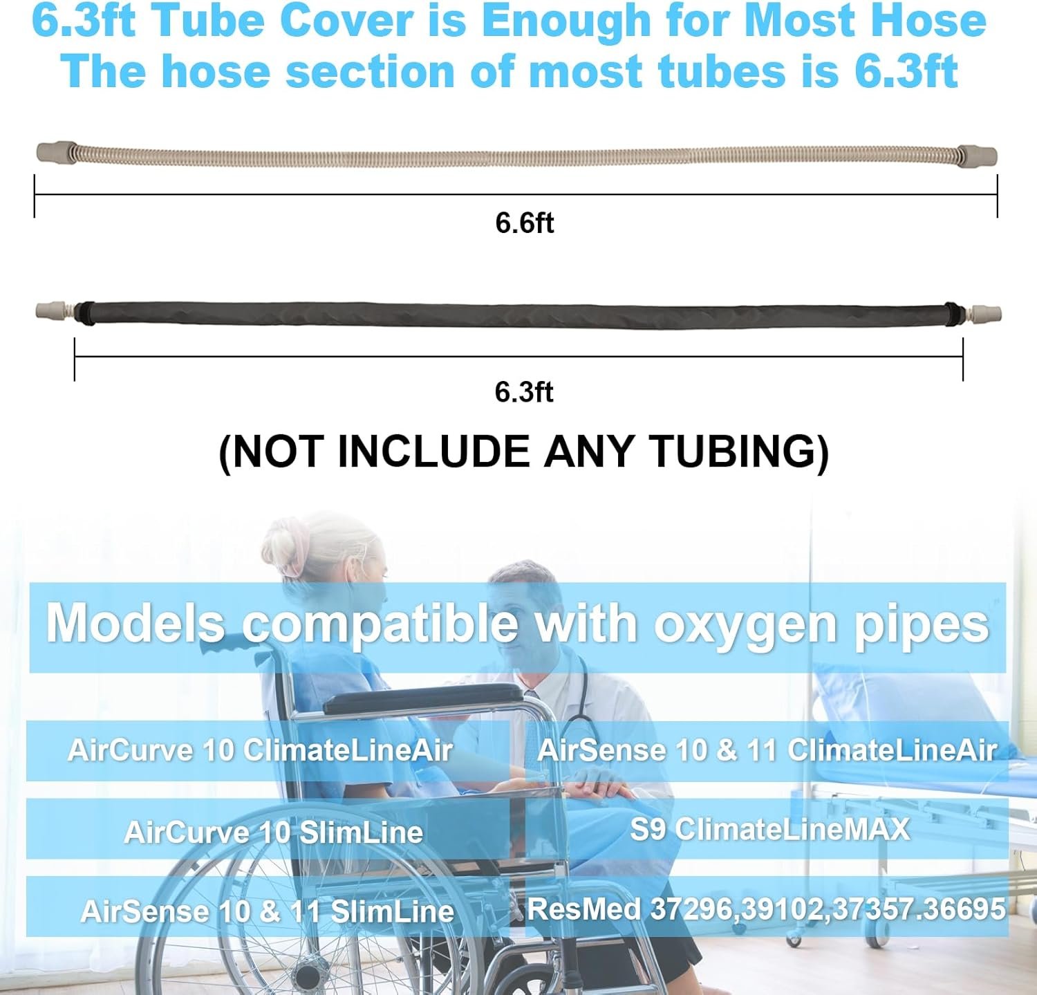 6.3Ft CPAP Hose Cover for Resmed Climatelineair Airsense 10 & 11, Cat Proof CPAP Tube Cover, Full Zippered Insulator Wrap Prevent Rainouts CPAP Hose Cover, Double-Sided Hose Wrap for Heated Tubing image number 6