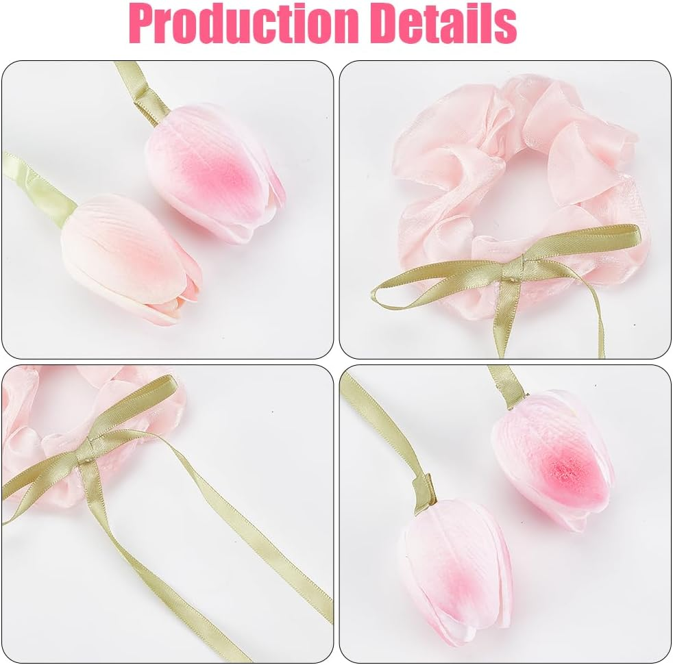 CABODYALS Pack of 4 Hair Bands with Tulip Motif in 2 Colours Ruffles Made of Chiffon Stretchy Polyester for Women, E.G. for Weddings, Parties or Birthdays. image number 2