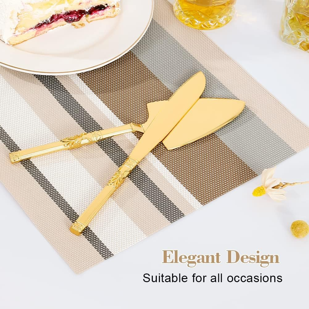 Cake Cutting Set for Wedding, Personalized Gold Cake Knife and Server Set, Custom Cake Serving Set, Engraved Pastry Pie Server Cake Pizza Cutter, Birthday Bridal Gift (F-Classic), GF678 image number 1