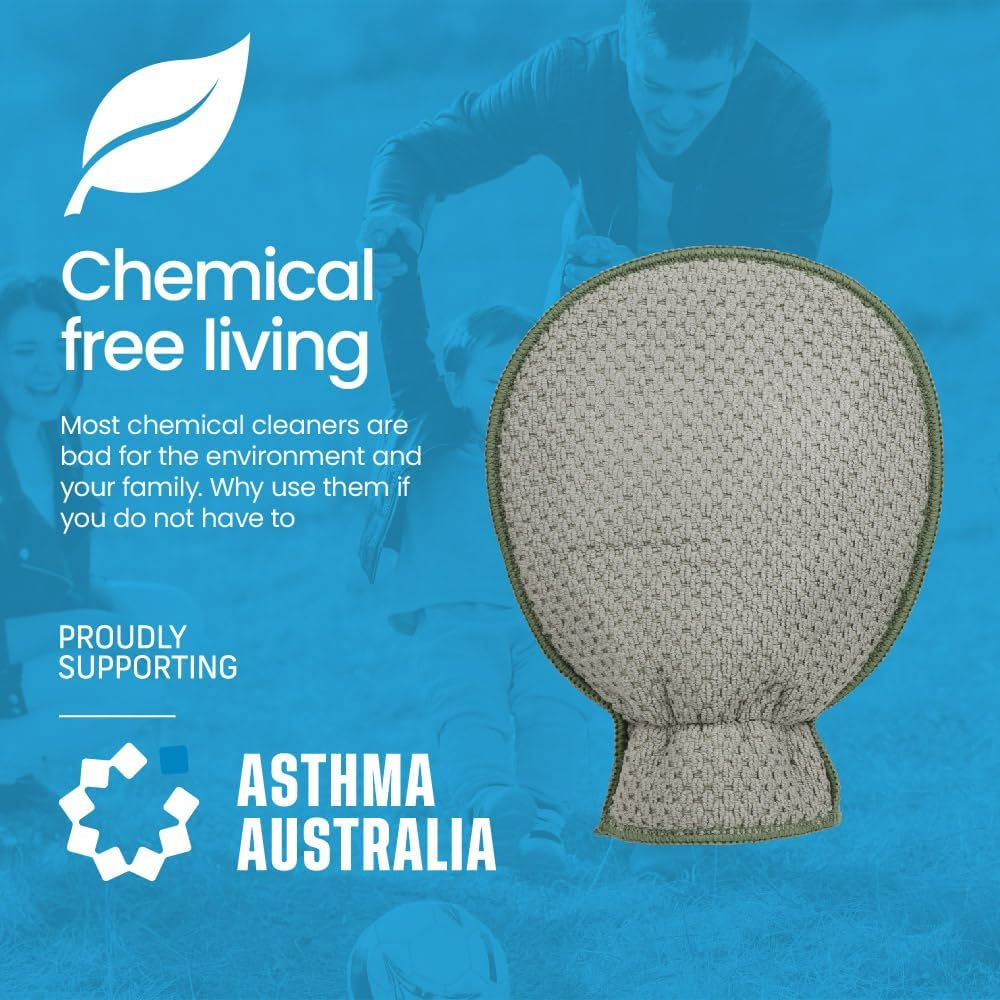 White Magic Eco Cloth Bathroom Cleaning Glove, Olive - Dual-Sided Scrubbing & Polishing, Chemical-Free Streak-Free Clean, Made with Recycled Plastic, Machine Washable, 26X20.5Cm