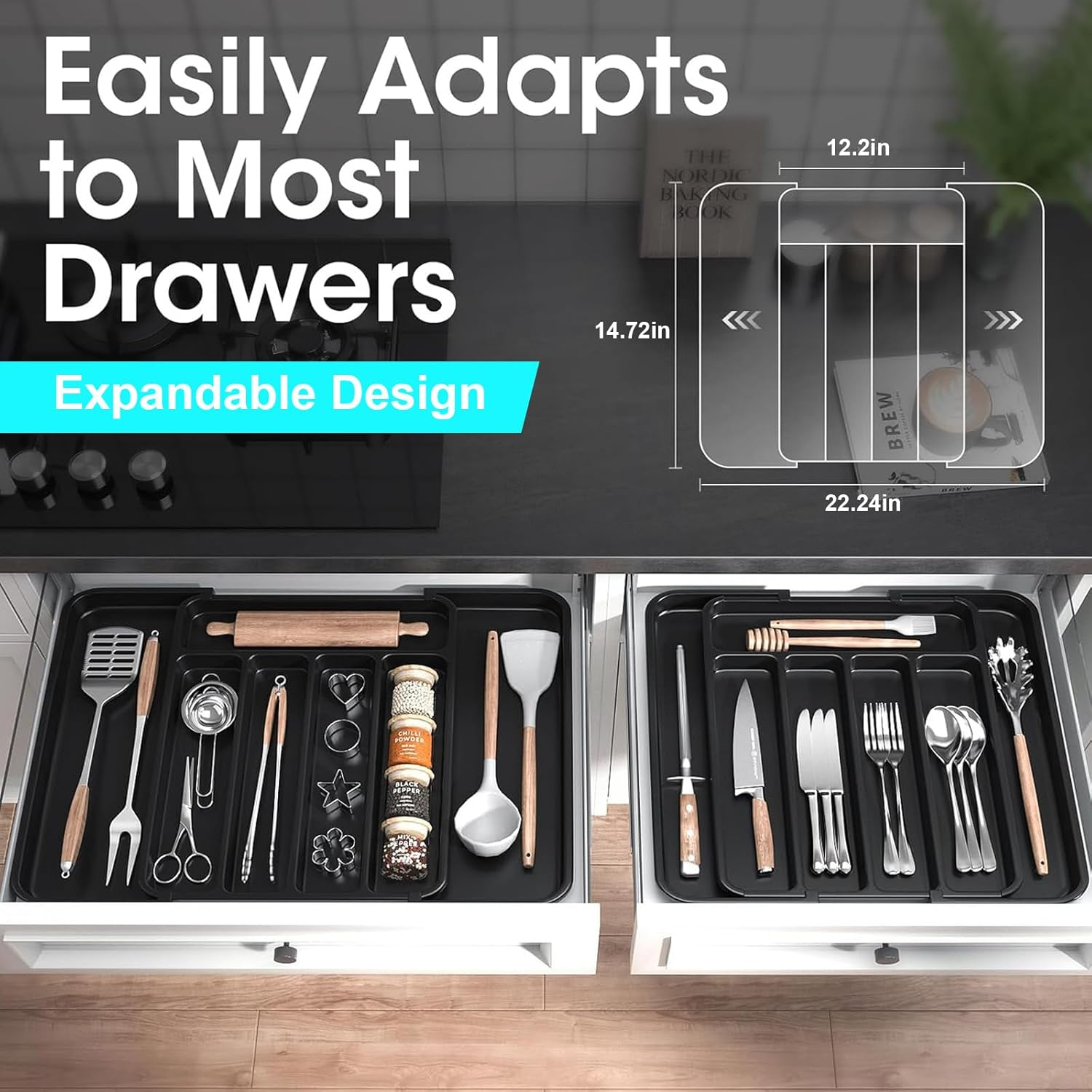 Silverware Organizer, Kitchen Utensil Cutlery Drawer Organiser Flatware Storage Tray, Expandable image number 6