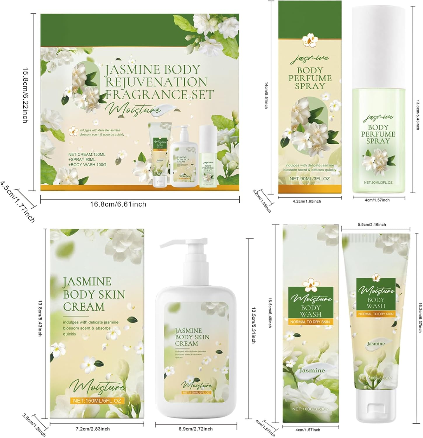 Hedmy Floral Jasmine Body Care Set 3 Piece Gift Bundle for Women Body Wash Lotion and Perfume Long Lasting Fragrance Moisturizing Formula White One Size image number 2