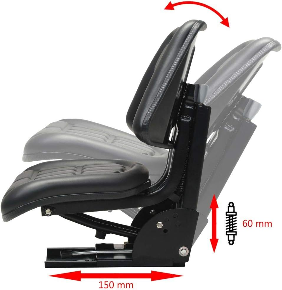 Vidaxl Heavy-Duty Tractor Seat with Suspension and Multiple Adjustments - Comfort Design, Durable Steel Frame and Water-Resistant PVC Upholstery - Black