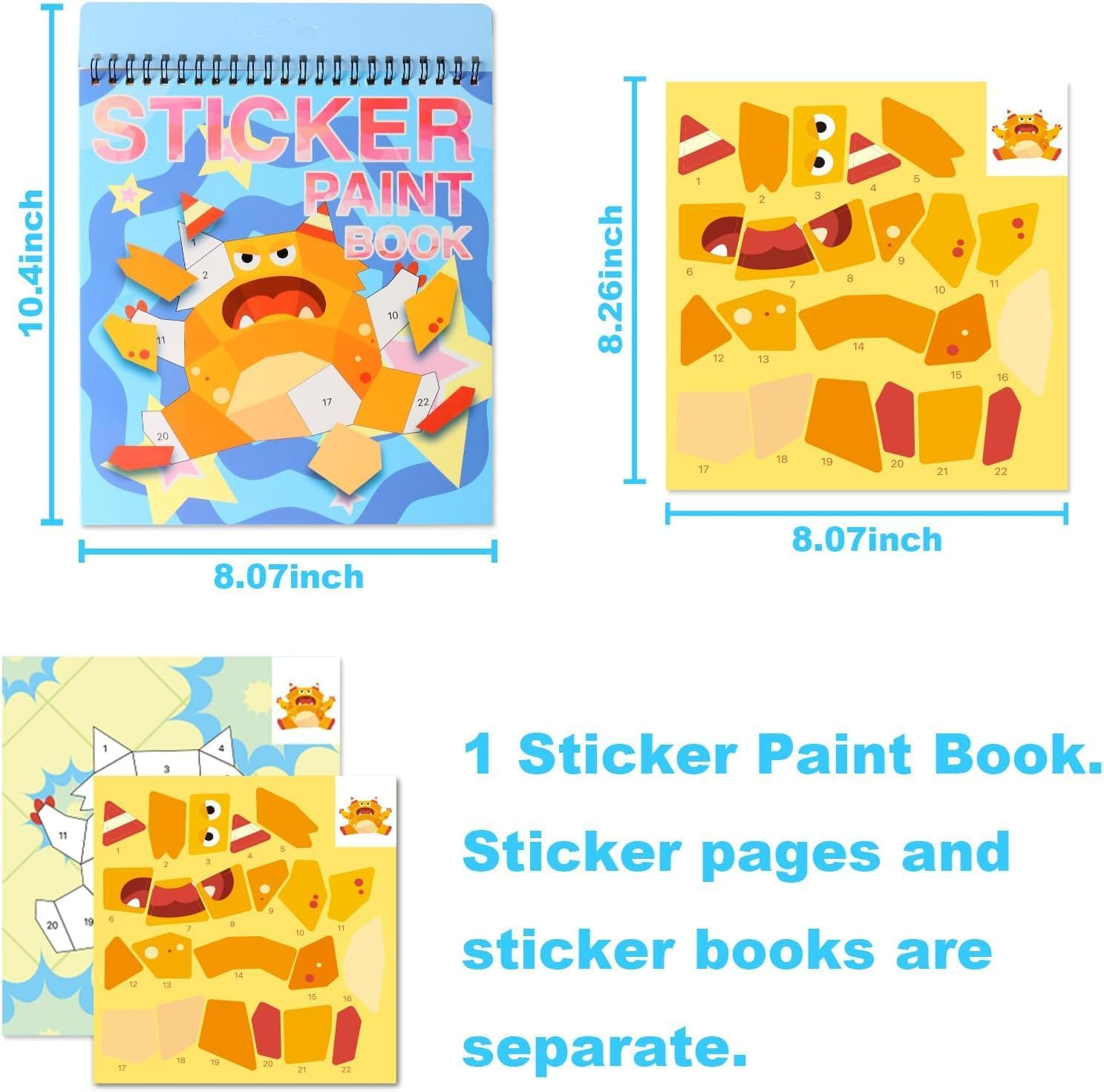 2 Sets Sticker Paint Number Book Kids: 14 Unique Masterpieces, Sticker Art Activity Book for Kids, No Mess Creative Fun, Paint by Numbers Style for Birthday Halloween Christmas Party Favors Travel