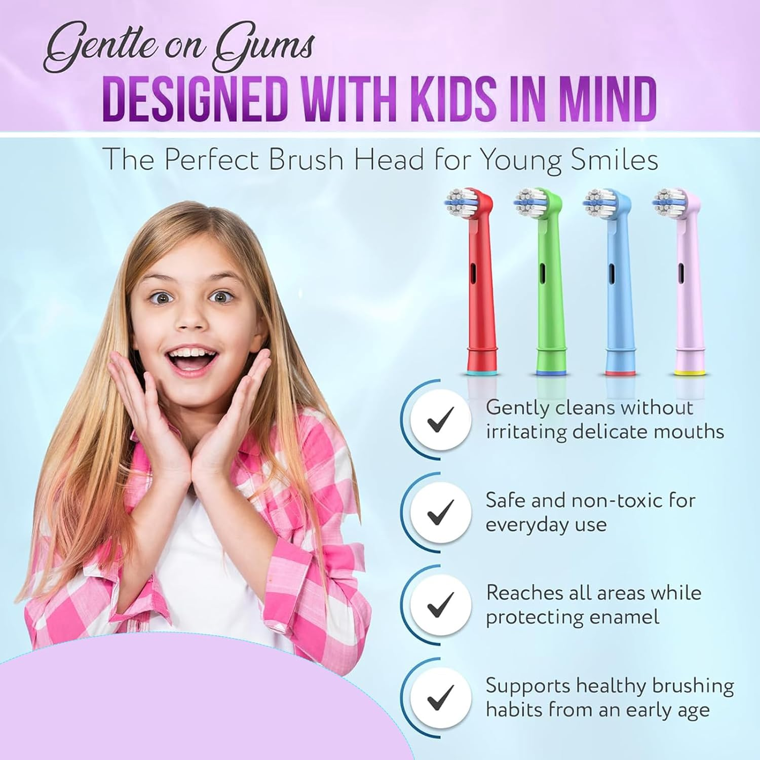 Kids Toothbrush Heads Compatible Oral B Kids Toothbrush Head Replacement Bursh Heads - Extra Soft Bristle for Pro 100 Pro 300 Pro 800 - Deep Clean - 4 image number 4