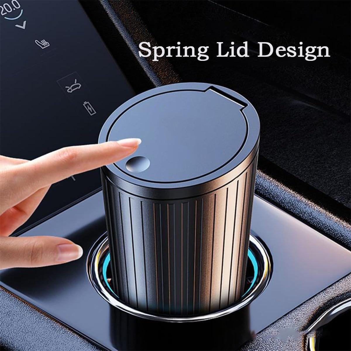 Car Trash Can with Lid - Mini Auto Garbage Bin with 8 Trash Bags, Leakproof Car Accessories for Interior, Multipurpose Small Trash Can for Home, Office, Vehicle Use, Black image number 4