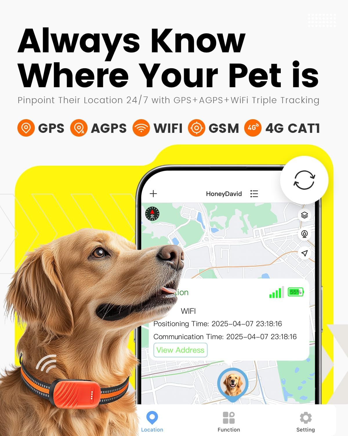 Remac Ahome GPS Tracker for Dogs - Pet Tracker with Real-Time Gps+Bds+Agps+Wifi+Lbs Tracking, Smart Monitoring Dog Collar with Power-Saving Mode and Safe Zone Alerts, Orange image number 6