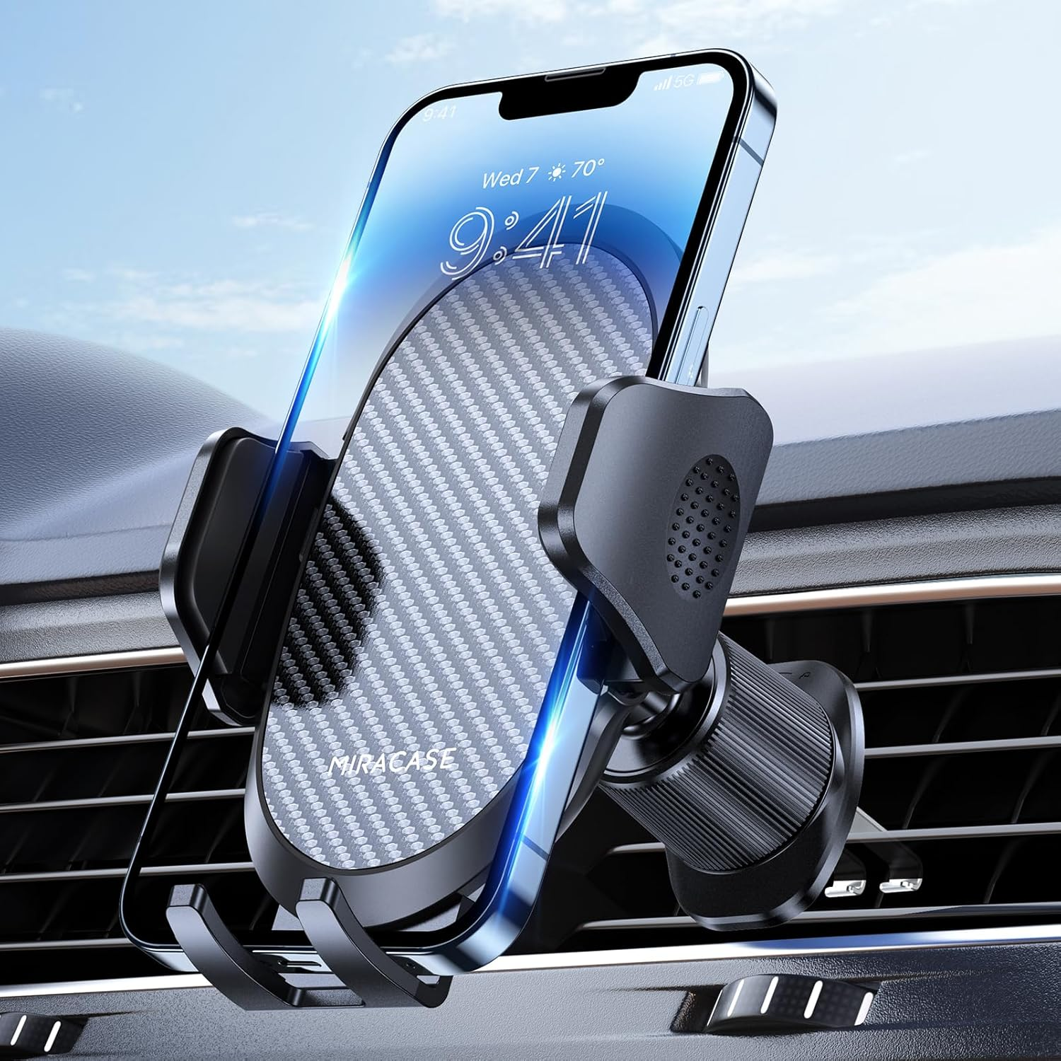 Miracase 2025 Car Phone Holder, Stable Double Steel-Hook Air Vent Car Phone Mount Cradle 360&deg;Rotation, One Button Release Mobile Phone Holder for Iphone, Galaxy, All 4.0''-7'' Smartphones image number 4