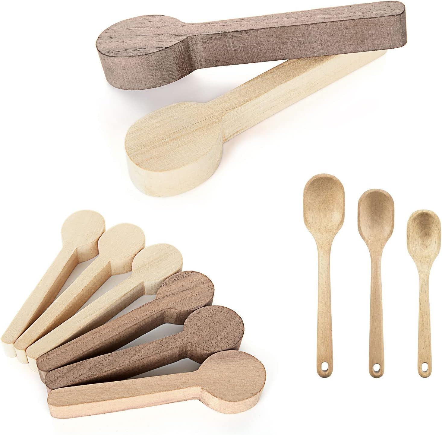 6Pcs Spoon Carving Wood Blanks, Beech and Walnut Unfinished Wooden Craft for Whittling (6.2X1.6 Inch)