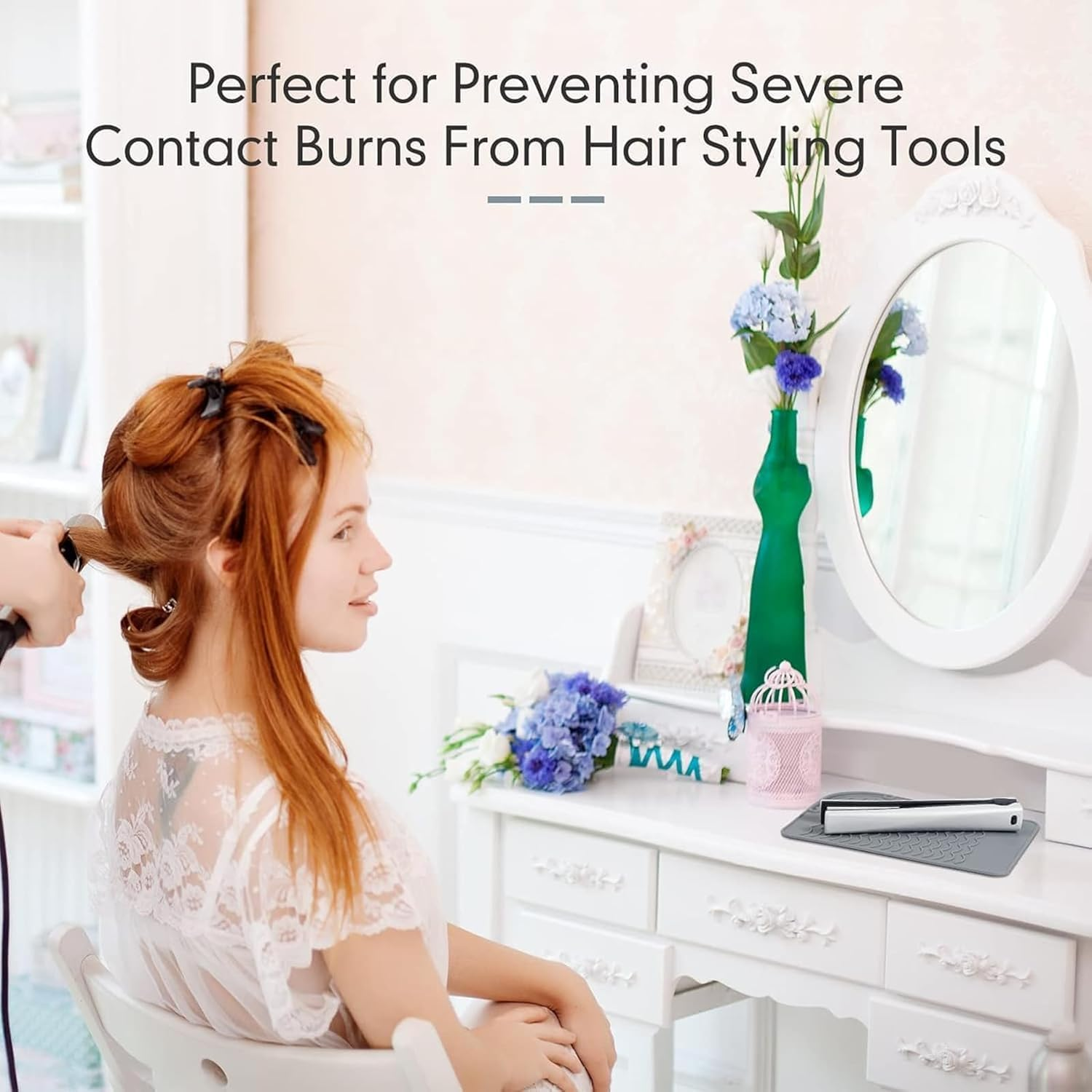 Flat Iron Travel Mat,Counter Protector for Curling Irons with Heat Resistant Glove,Suitable for Hair Straighteners,Flat Irons & Hair Styling Tools,Grey image number 2