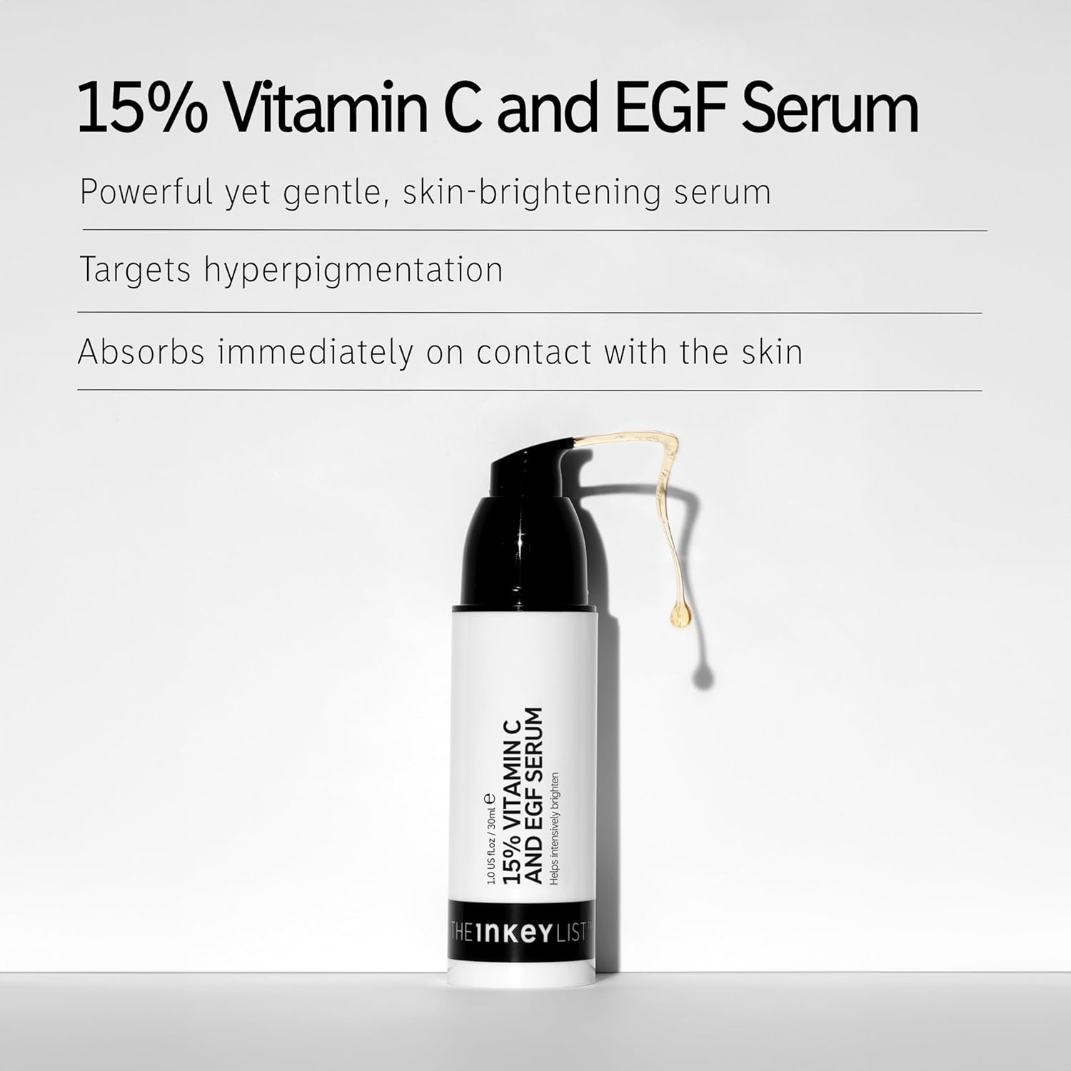 The INKEY List 15% Vitamin C and EGF Serum Helps to Intensively Brighten All Skin Types, 30 Ml