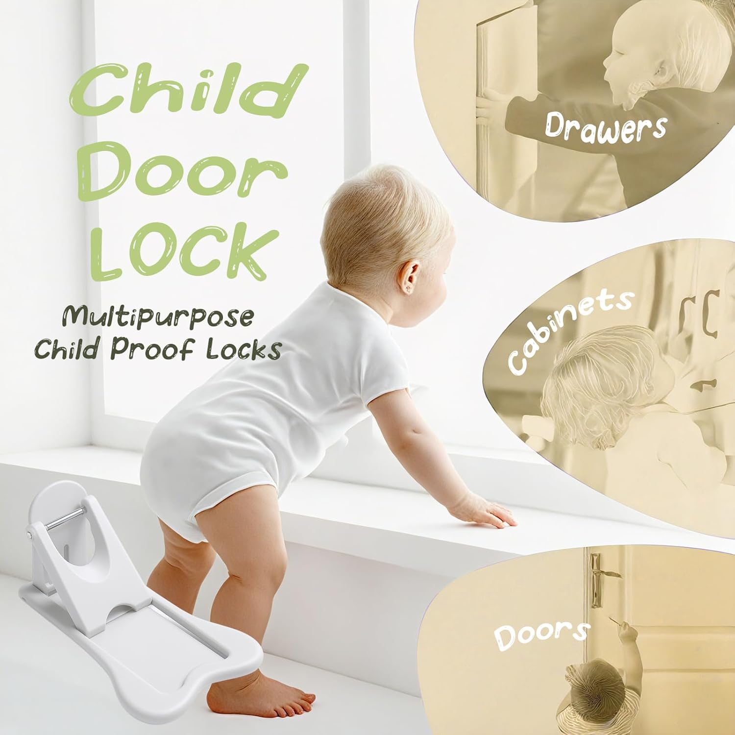 Sliding Door Lock - 8 Pack Child Safety Sliding Window Lock, Child Proof Locks for Doors, Closets & Cabinets, Childproof Your Home, Easy to Installation, Provides More Security,No Drill Needed